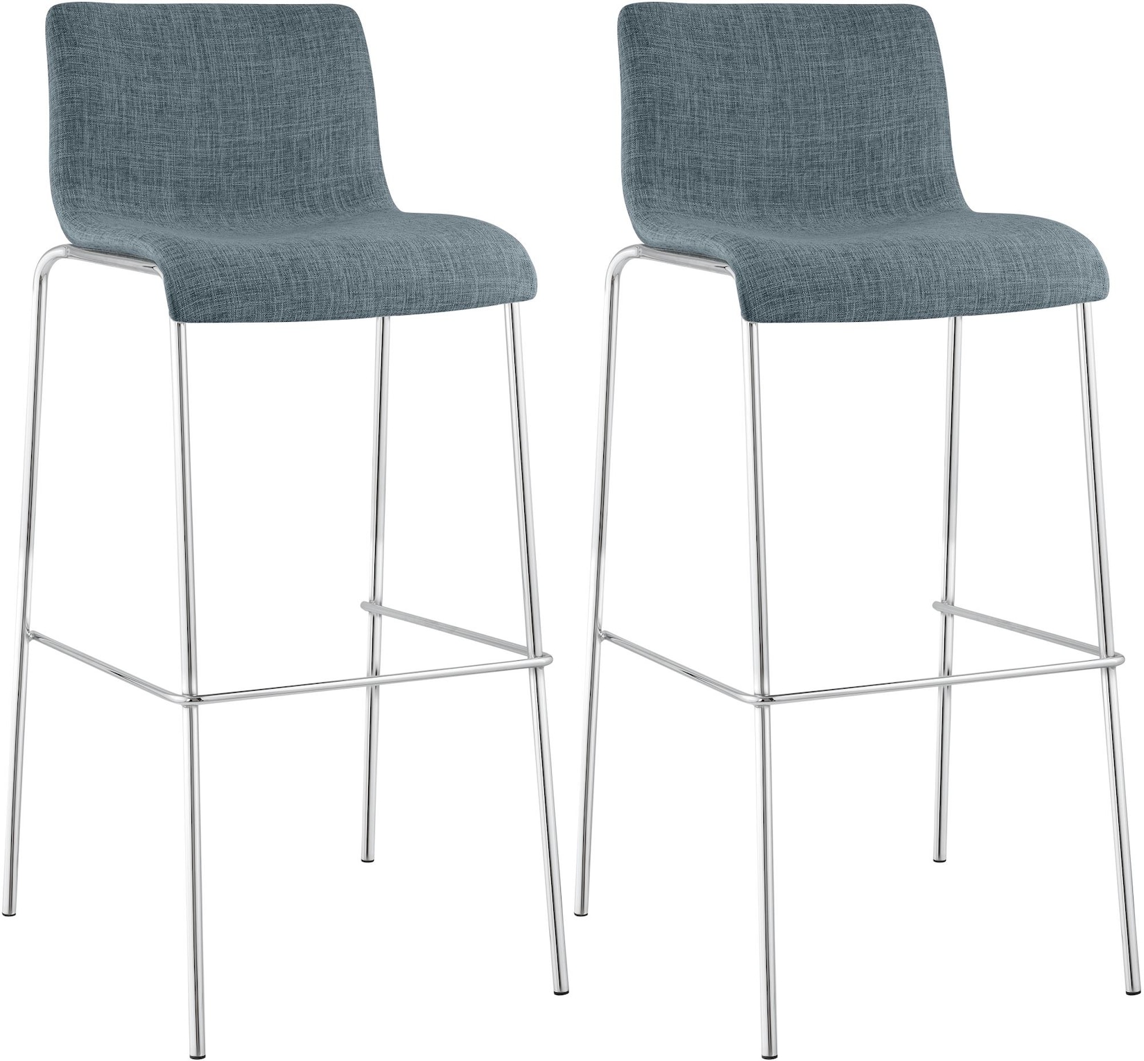 CLP 2er Set Barhocker Hoover Stoff 4-Fuß Gestell chrom Farbe: blau, Gestell Farbe: chrom
