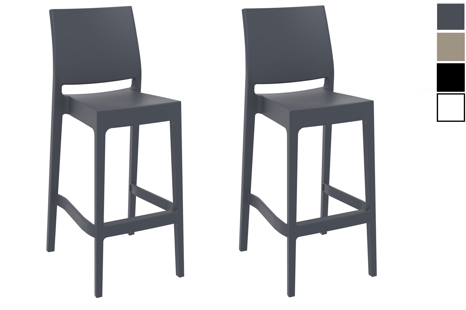 CLP 2er Set Barhocker Maya Aus Wetterbest&auml;ndigem Kunststoff I 2x Tresenhocker Mit Fu&szlig;st&uuml;tze Und Hoher R&uuml;ckenlehne - Bild 1