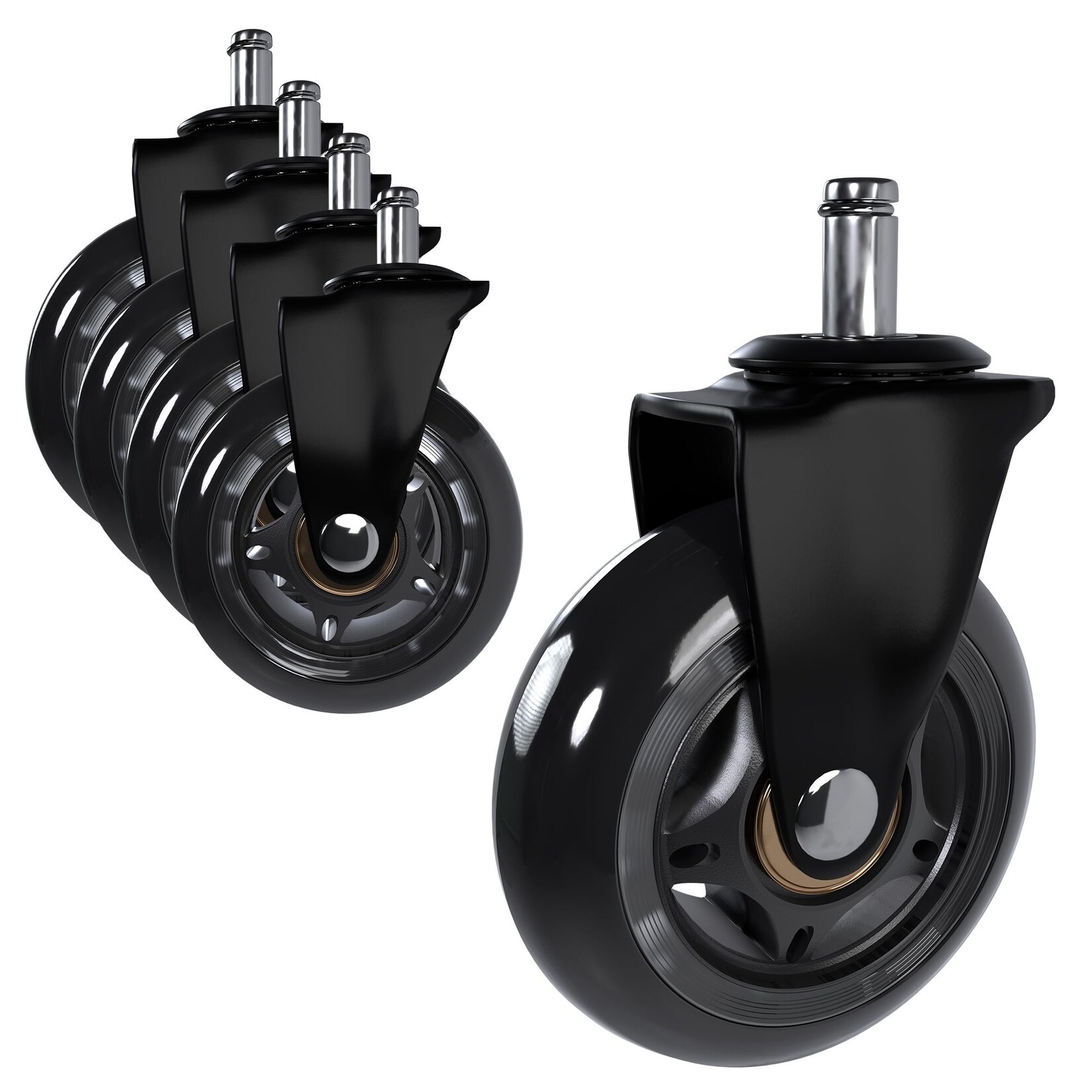 CLP 5er Set Hartbodenrollen für Bürostühle   Ersatzrollen aus Gummi 11 x 22 mm   Max. Belastbarkeit aller 5 Rollen von 295 kg | 04251563417521