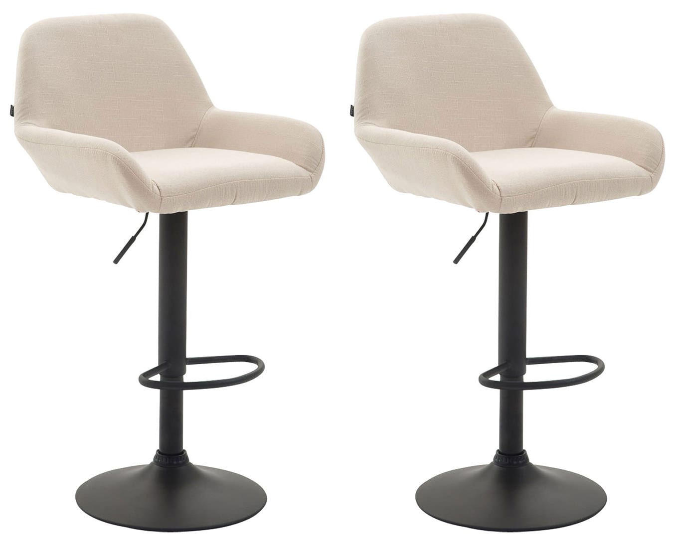 CLP 2er Set Barhocker höhenverstellbar Braga, mit Stoffbezug und Rückenlehne, Metallgestell mit Fußstütze, Thekenhocker