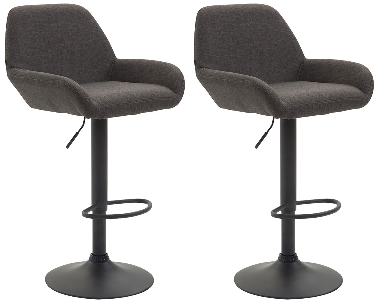 CLP 2er Set Barhocker höhenverstellbar Braga, mit Stoffbezug und Rückenlehne, Metallgestell mit Fußstütze, Thekenhocker