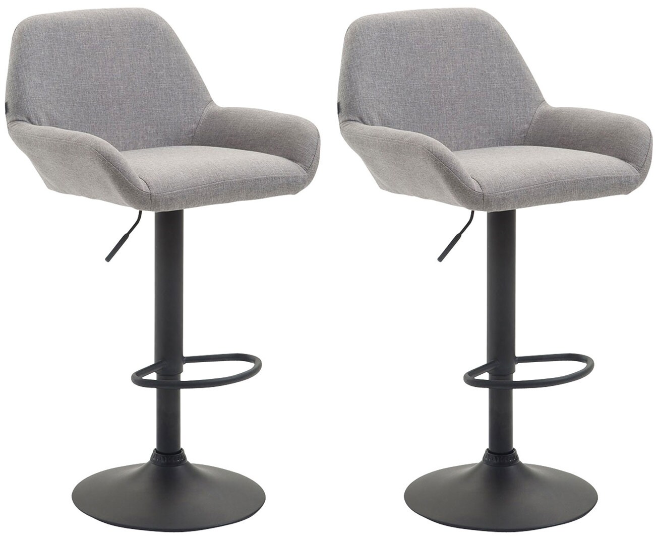 CLP 2er Set Barhocker höhenverstellbar Braga, mit Stoffbezug und Rückenlehne, Metallgestell mit Fußstütze, Thekenhocker