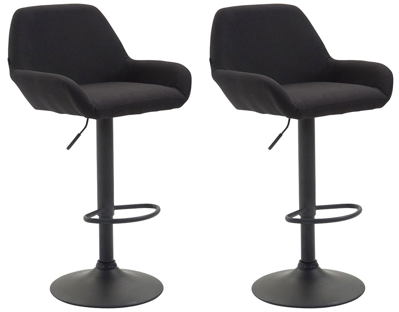CLP 2er Set Barhocker höhenverstellbar Braga, mit Stoffbezug und Rückenlehne, Metallgestell mit Fußstütze, Thekenhocker