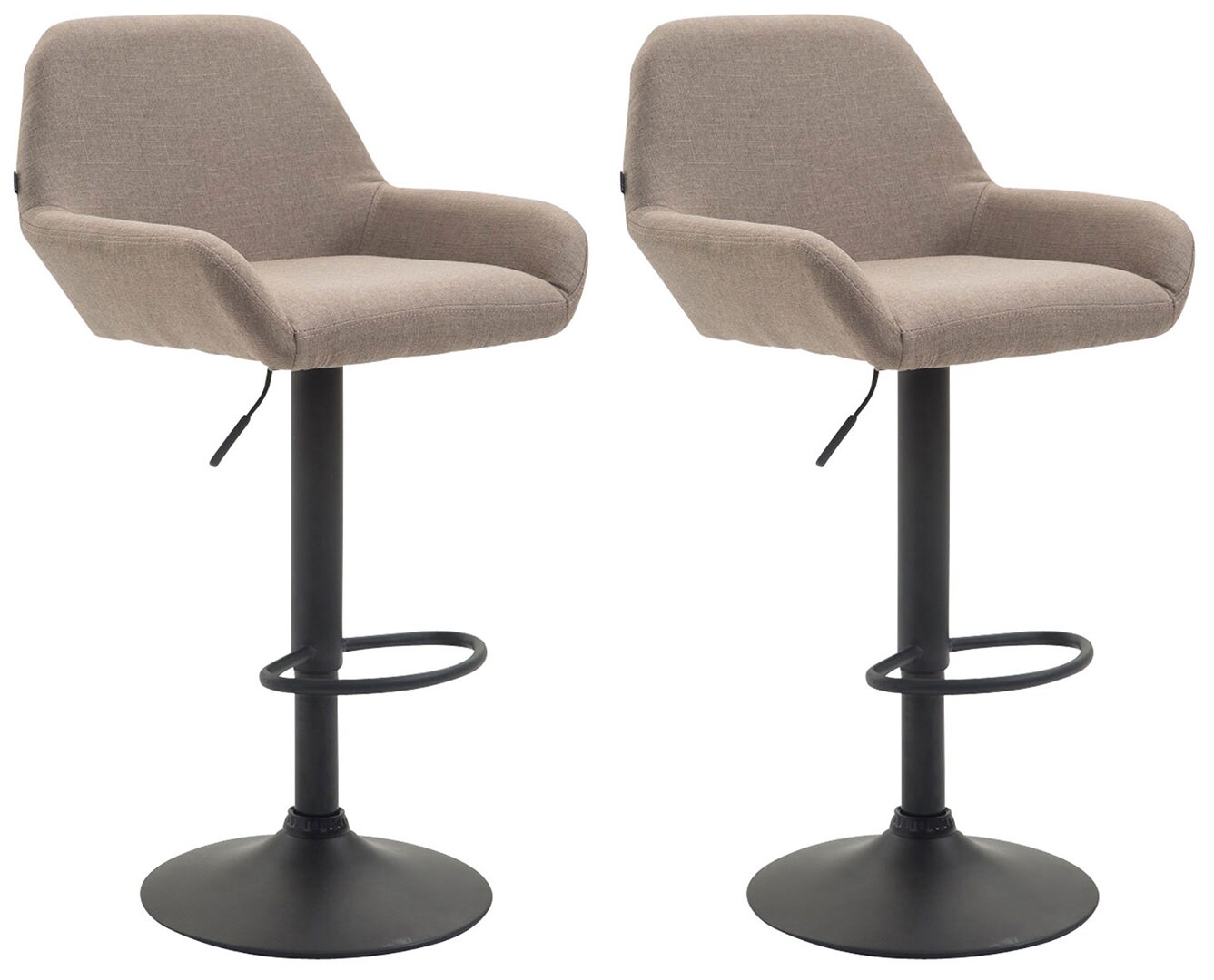 CLP 2er Set Barhocker höhenverstellbar Braga, mit Stoffbezug und Rückenlehne, Metallgestell mit Fußstütze, Thekenhocker