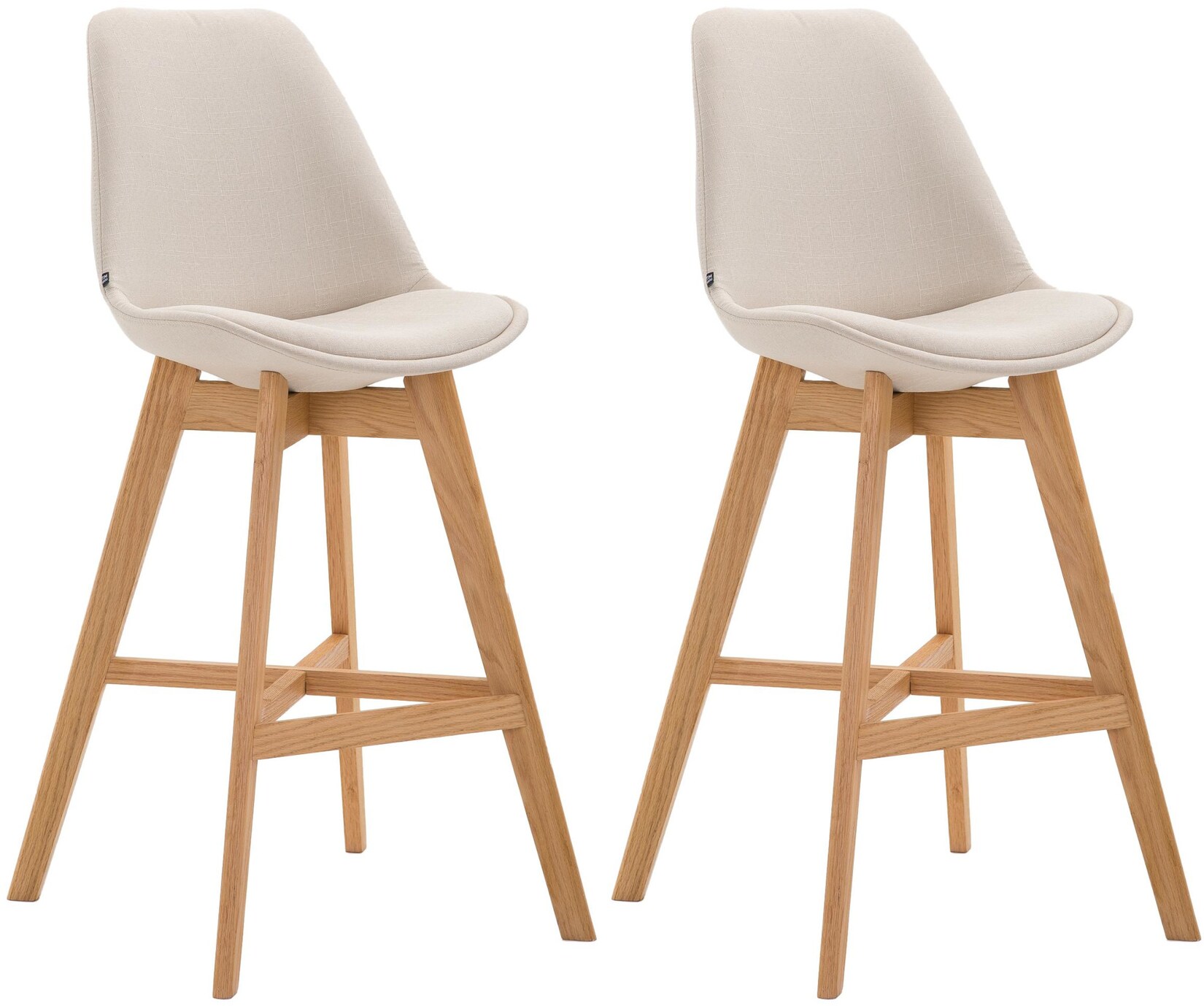 CLP 2er Set Barhocker Cannes Stoff-Bezug I Thekenhocker mit Eichenholz-Gestell