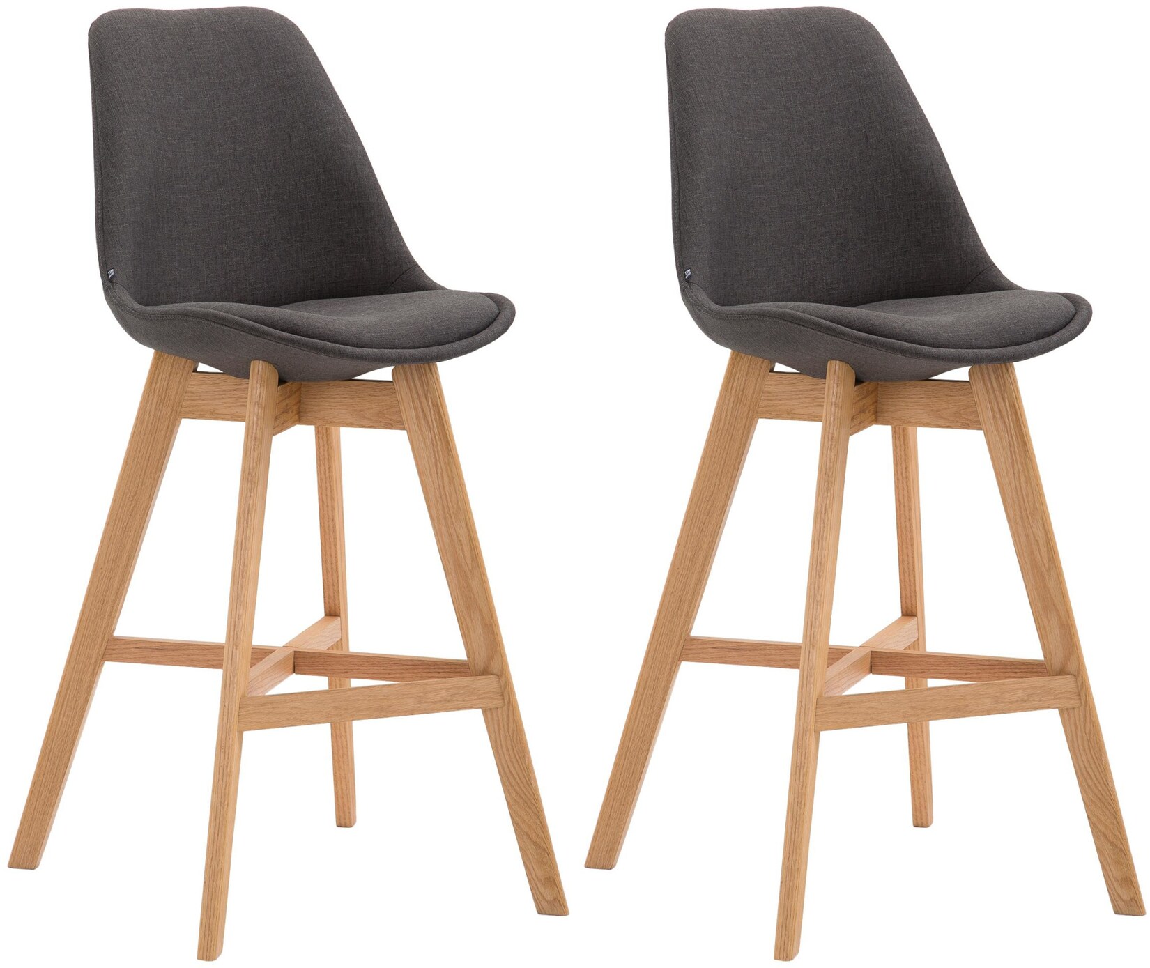 CLP 2er Set Barhocker Cannes Stoff-Bezug I Thekenhocker mit Eichenholz-Gestell