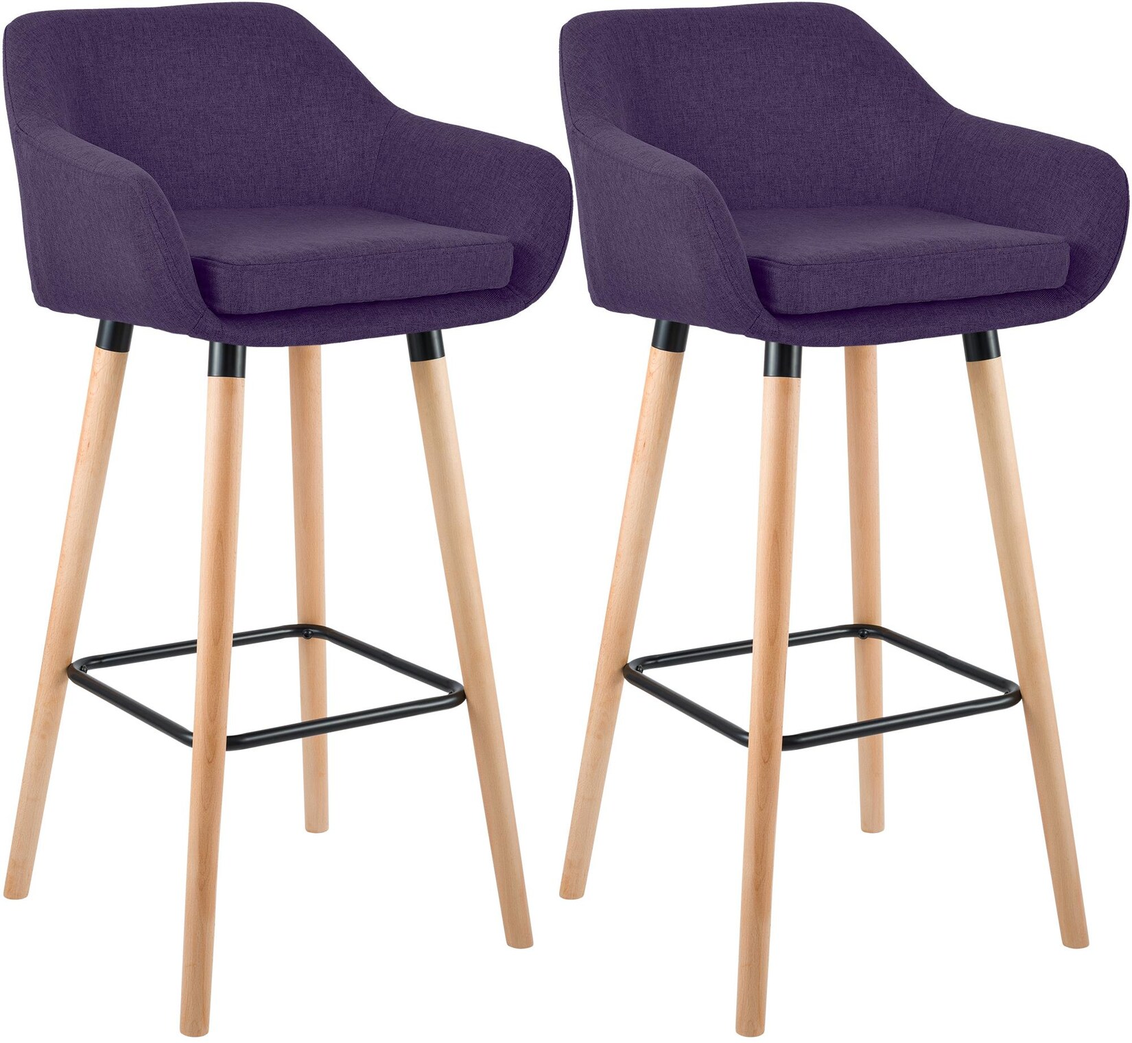Barhocker 2er Set gepolstert mit Lehne Grant, Barstuhl mit Stoffbezug, Gestell aus Holz bis  belastbar
