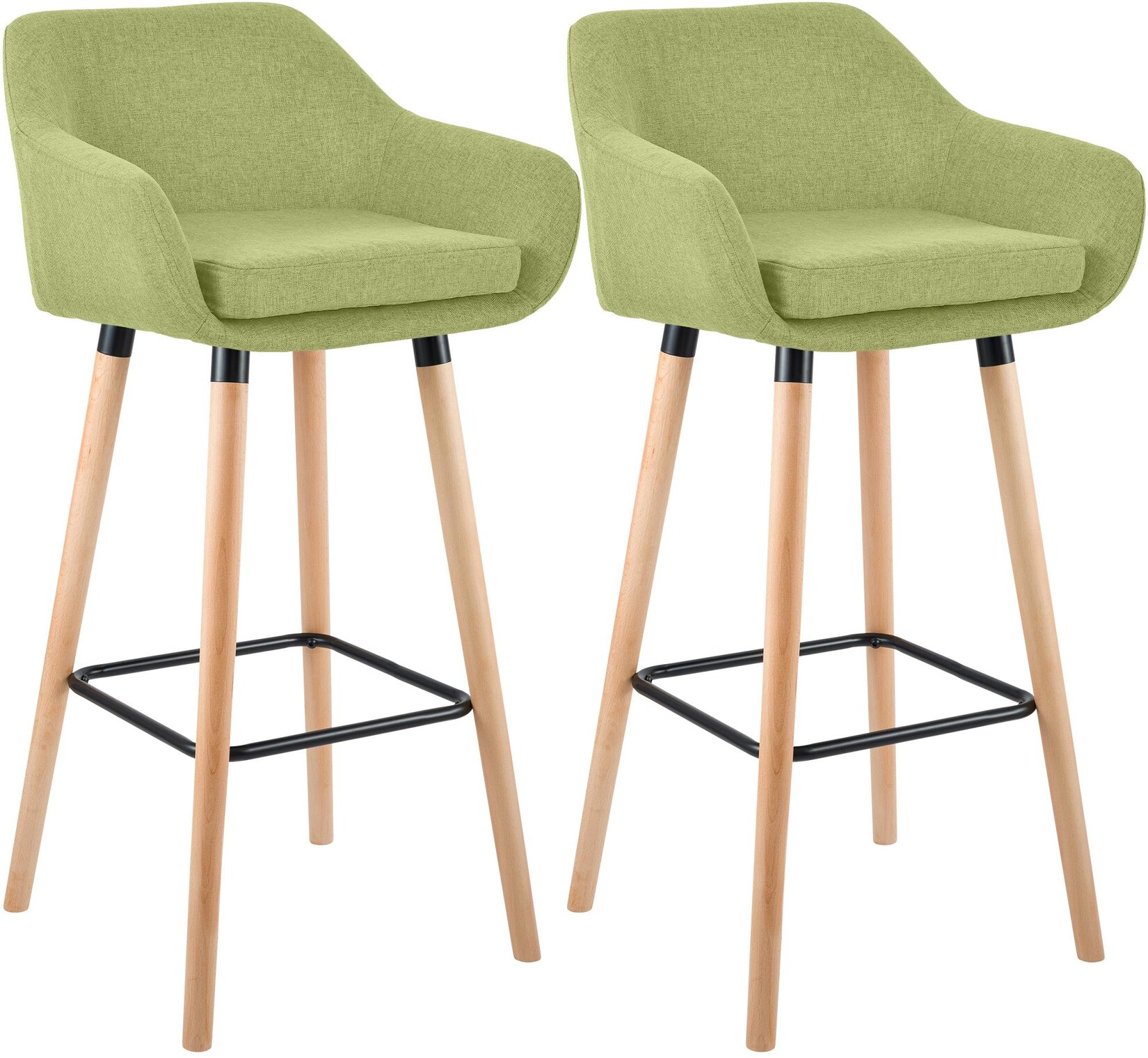 Barhocker 2er Set gepolstert mit Lehne Grant, Barstuhl mit Stoffbezug, Gestell aus Holz bis  belastbar
