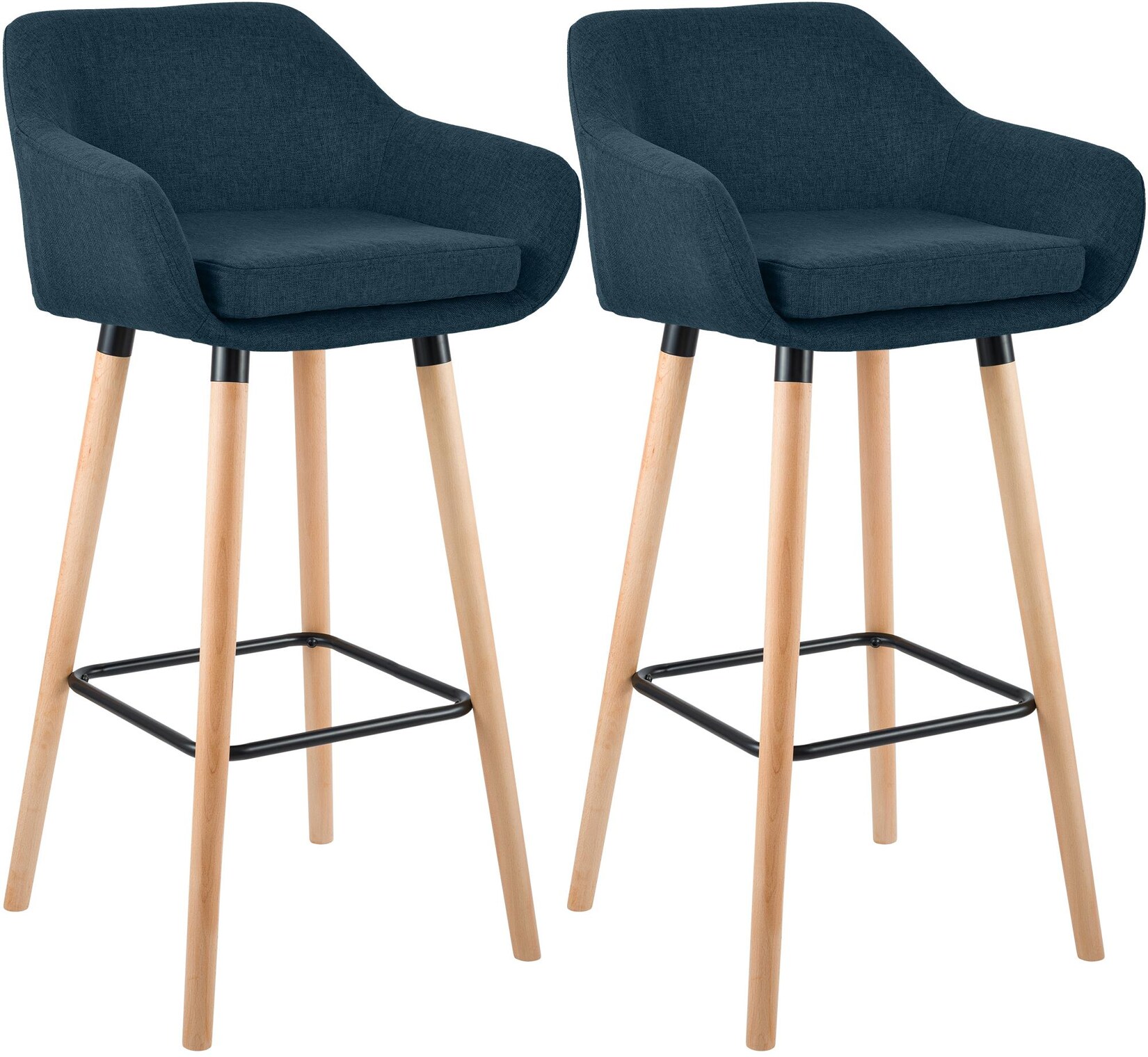 Barhocker 2er Set gepolstert mit Lehne Grant, Barstuhl mit Stoffbezug, Gestell aus Holz bis  belastbar