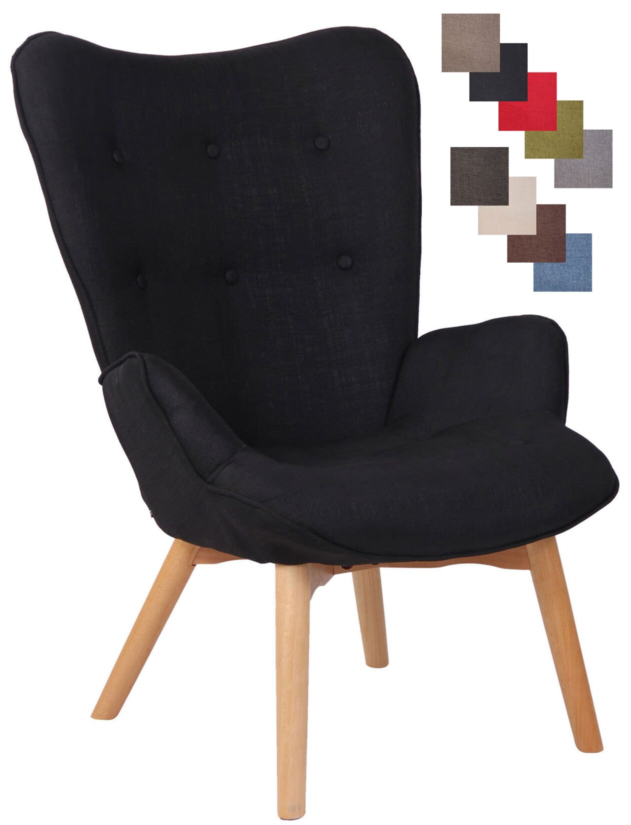 CLP Lounger Durham Mit Stoffbezug I Ohrensessel Mit Buchenholz Gestell I Loungesessel Mit Max. Belastbarkeit Bis 136 kg
