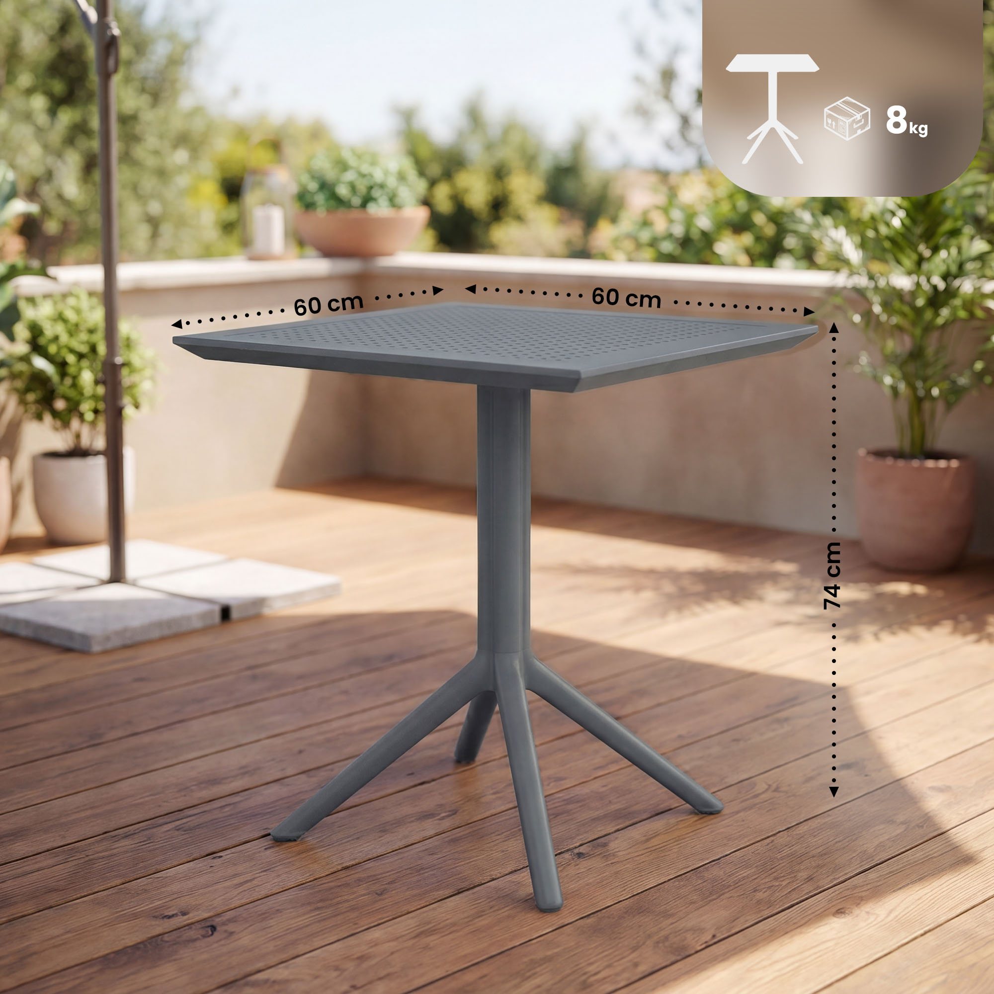 CLP Klapptisch wetterfest Sky, platzsparender Gartentisch rund oder eckig, Balkontisch klappbar aus Kunststoff für Balkon,Terrasse und Garten online kaufen bei Netto