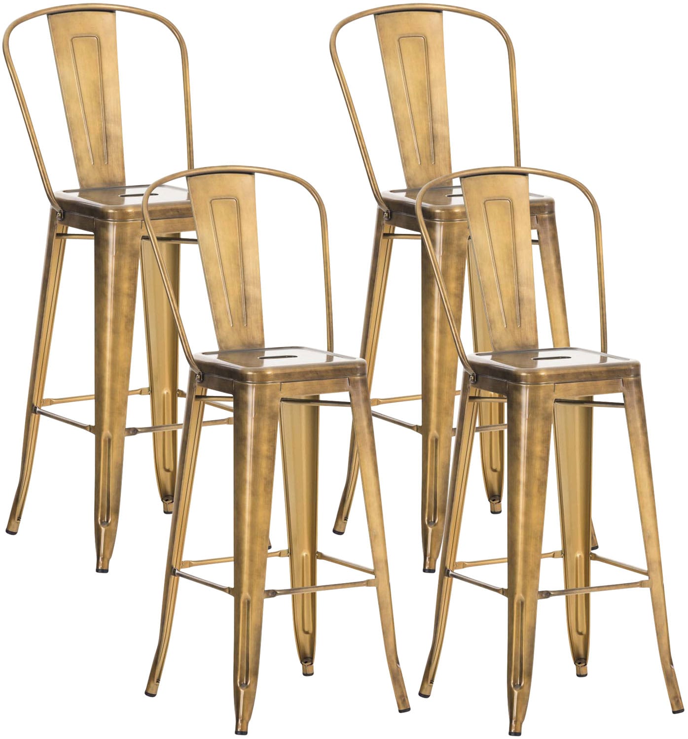 CLP 4er Set Metall Barhocker Aiden Mit Hoher Rückenlehne I 4 x Hocker Mit Fußstütze Und Bodenschonern