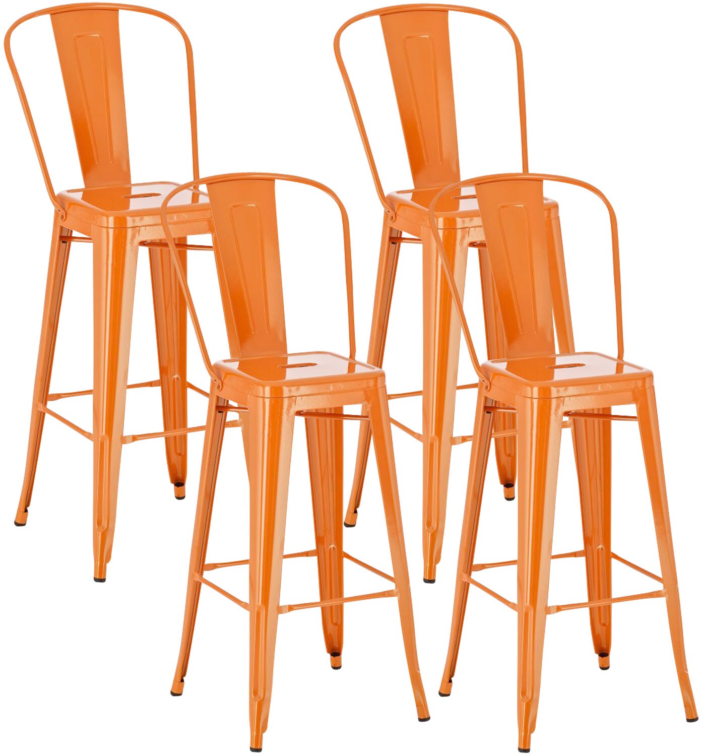 CLP 4er Set Metall Barhocker Aiden Mit Hoher Rückenlehne I 4 x Hocker Mit Fußstütze Und Bodenschonern