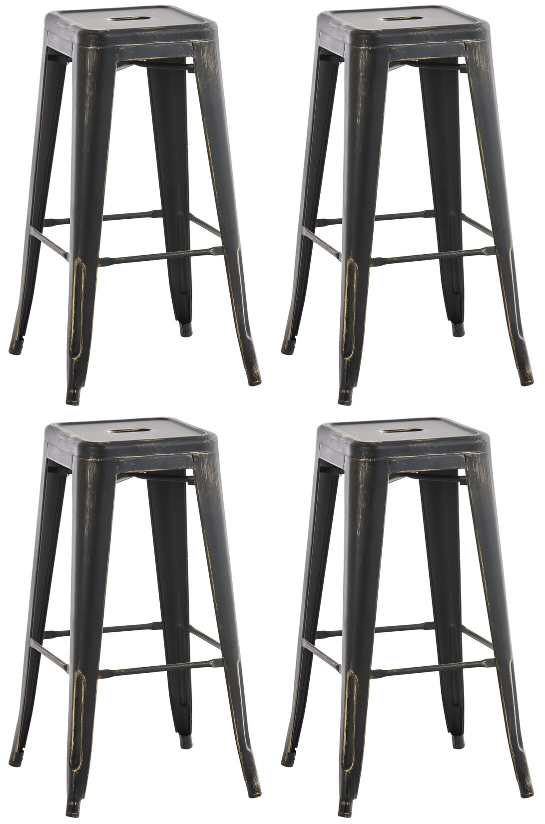 CLP 4er Set Barhocker Joshua I Stapelbare Tresenhocker aus Metall I Barstühle mit Fußstützen I Sitzhöhe 76 cm I Stapelhocker