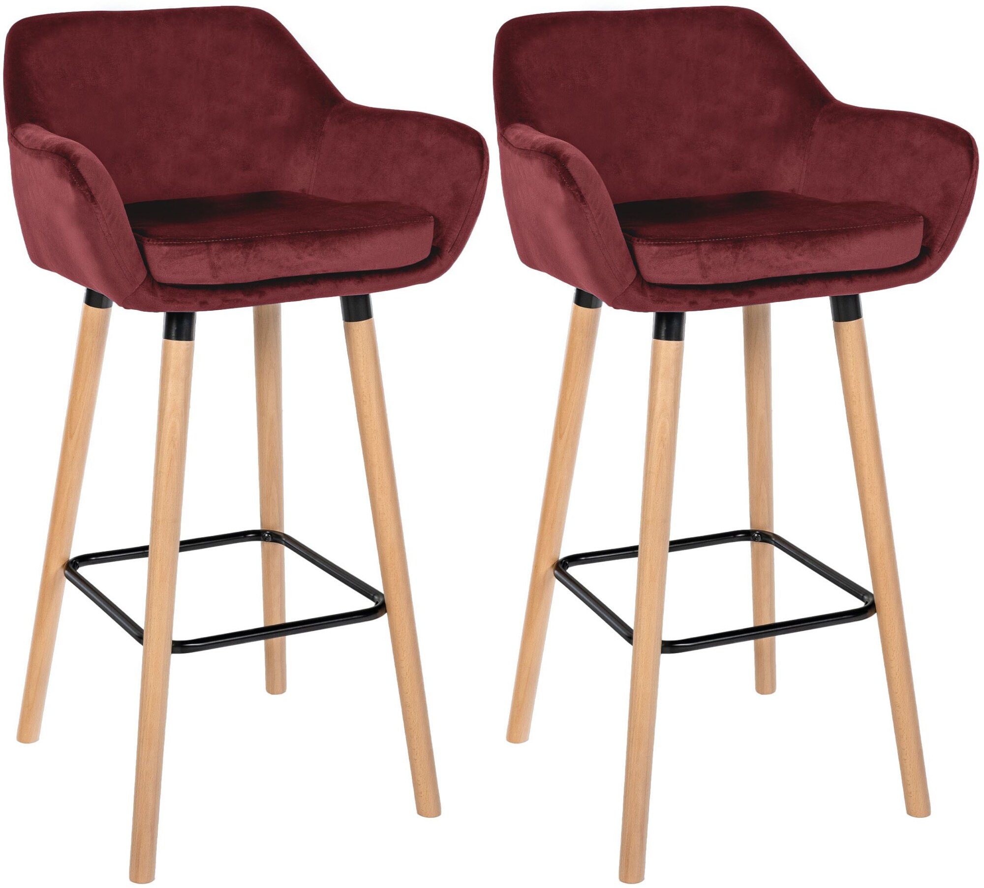 CLP Barhocker 2er Set gepolstert mit Lehne Grant, Barstuhl mit Samtbezug, Gestell aus Holz bis 150 kg belastbar - Bild 1