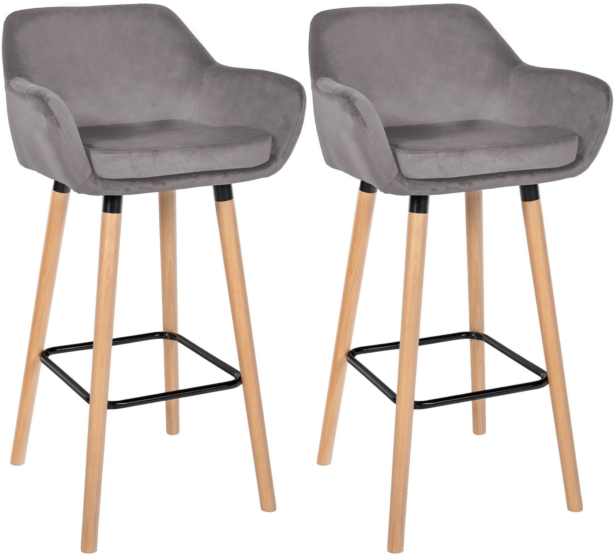 CLP Barhocker 2er Set gepolstert mit Lehne Grant, Barstuhl mit Samtbezug, Gestell aus Holz bis 150 kg belastbar - Bild 1