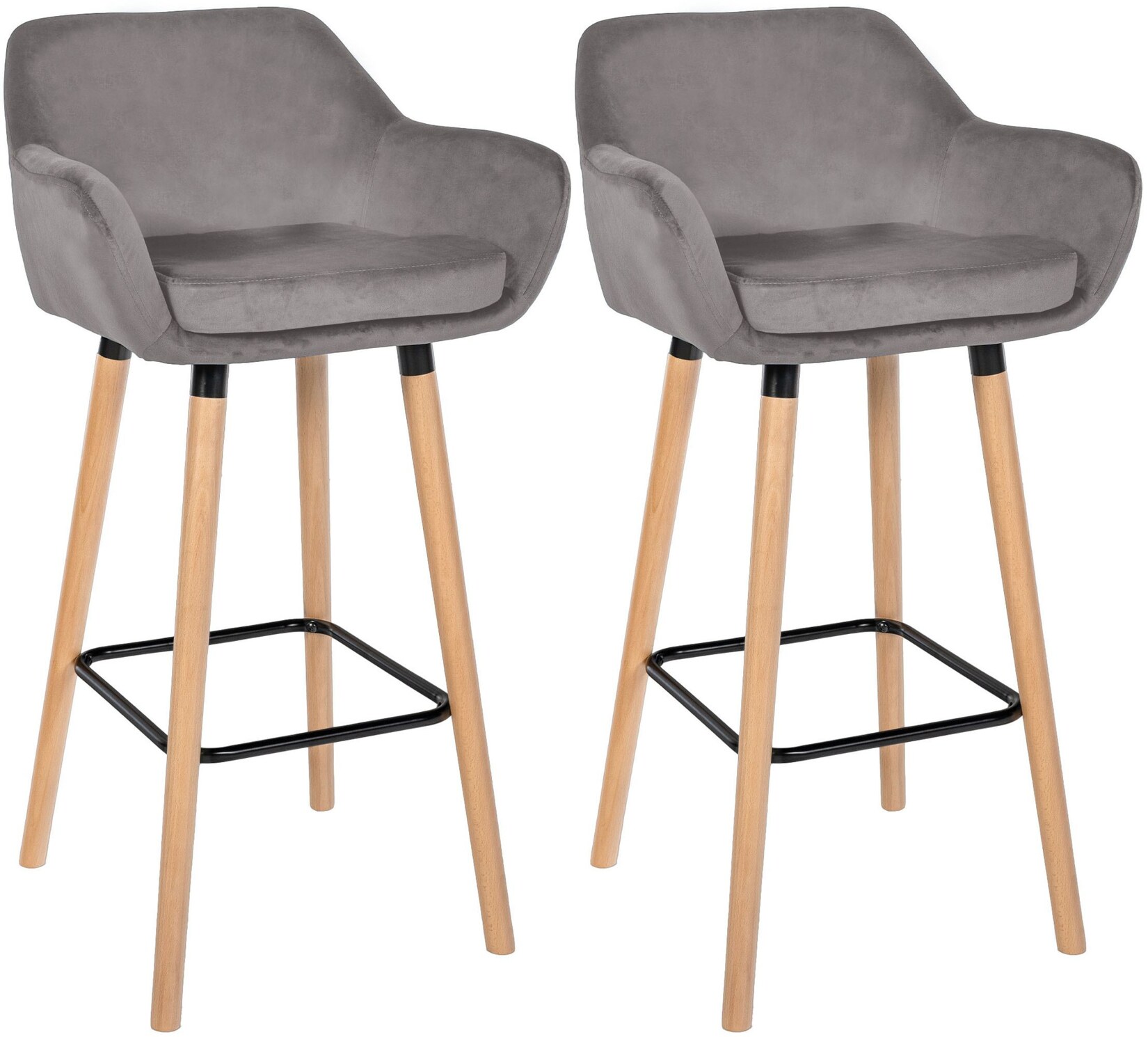 CLP Barhocker 2er Set gepolstert mit Lehne Grant, Barstuhl mit Samtbezug, Gestell aus Holz bis 150 kg belastbar | 04251756403768