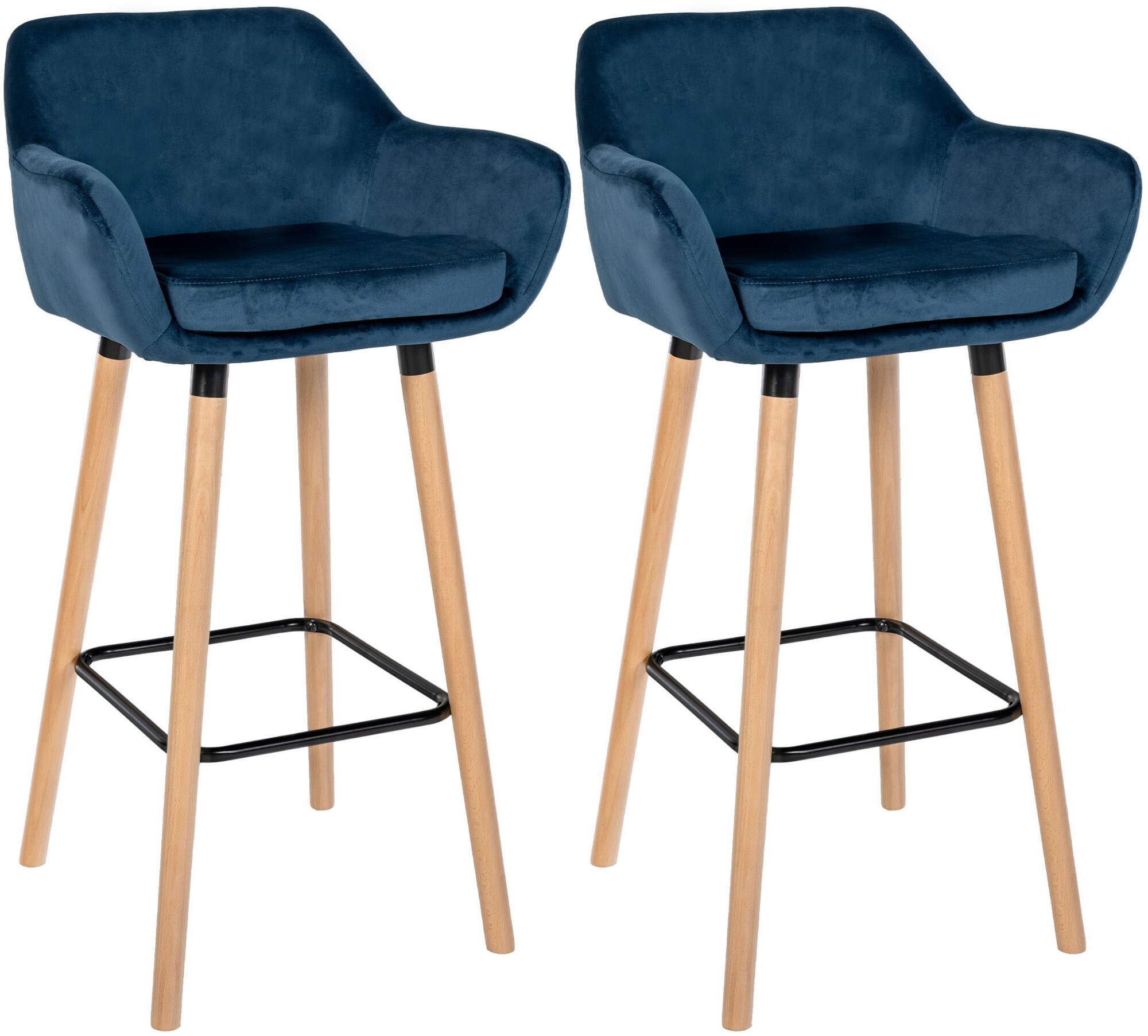 CLP Barhocker 2er Set gepolstert mit Lehne Grant, Barstuhl mit Samtbezug, Gestell aus Holz bis 150 kg belastbar - Bild 1