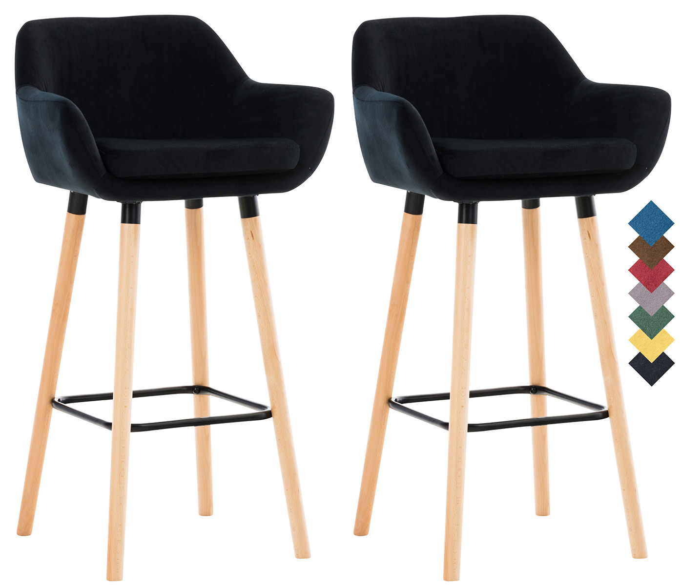 CLP Barhocker 2er Set gepolstert mit Lehne Grant, Barstuhl mit Samtbezug, Gestell aus Holz bis 150 kg belastbar - Bild 1