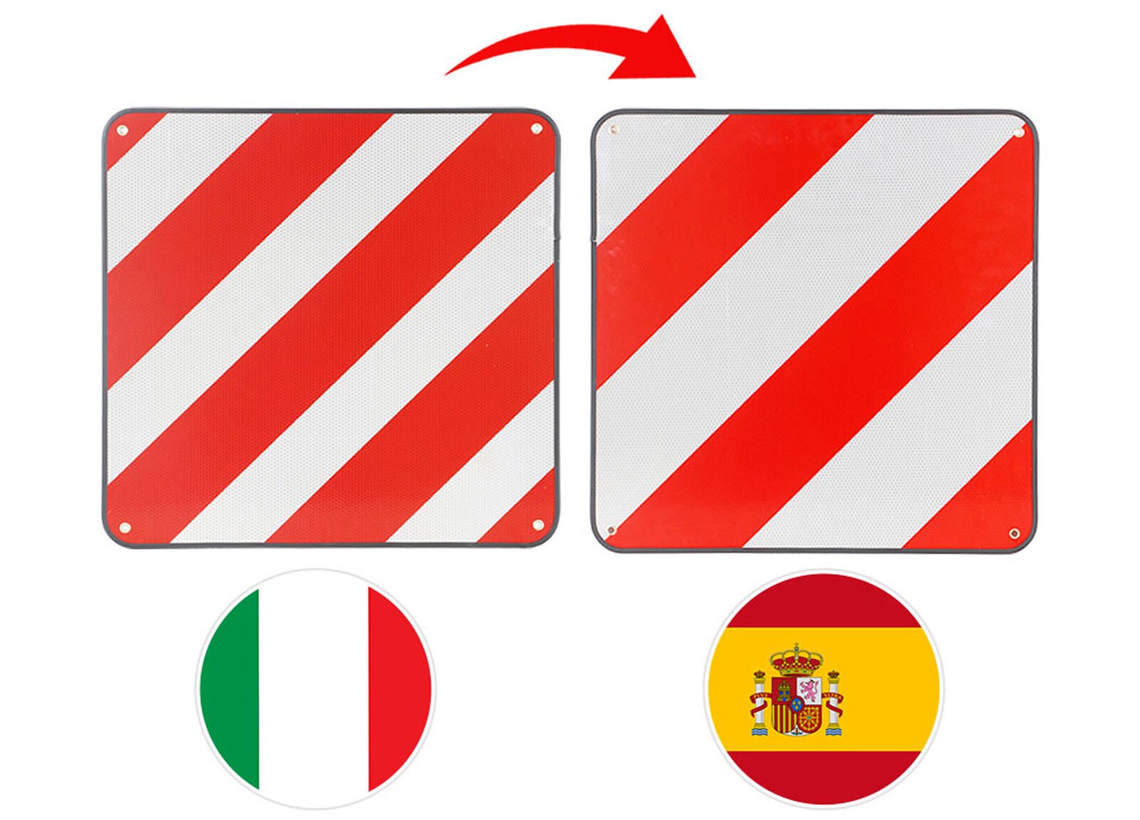 CLP 2in1 Warntafel Spanien / Italien I Aluminium 50x50cm I Reflektierend Rot-Wei&szlig; I Hecktr&auml;ger/Fahrradtr&auml;ger - Bild 1