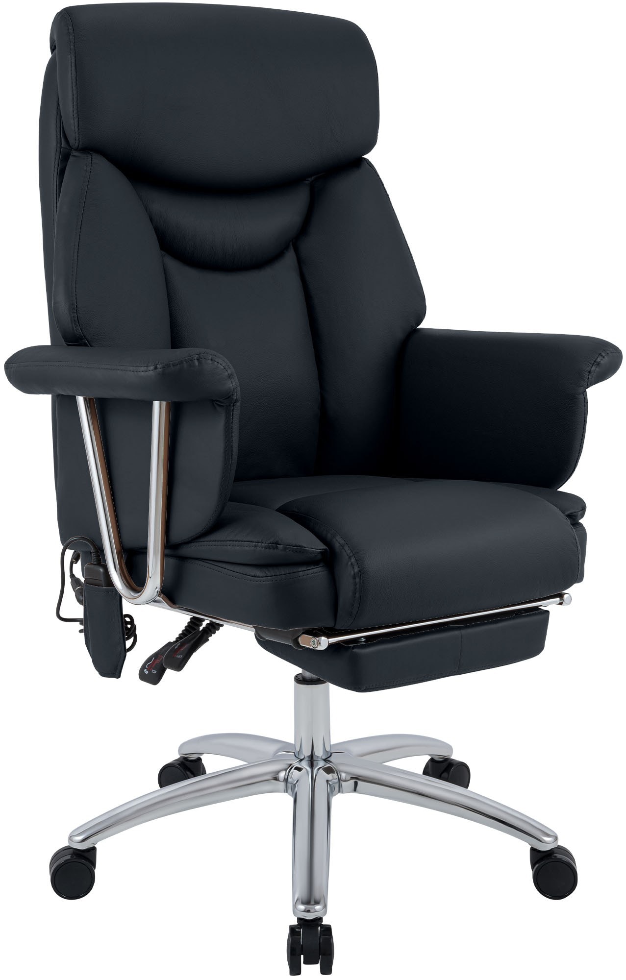 CLP B&uuml;rostuhl ergonomisch mit Massagefunktion Dahra, h&ouml;henverstellbarer Schreibtischstuhl mit Fu&szlig;ablage, Echtleder Akzente, belastbar bis 135 kg - Bild 1