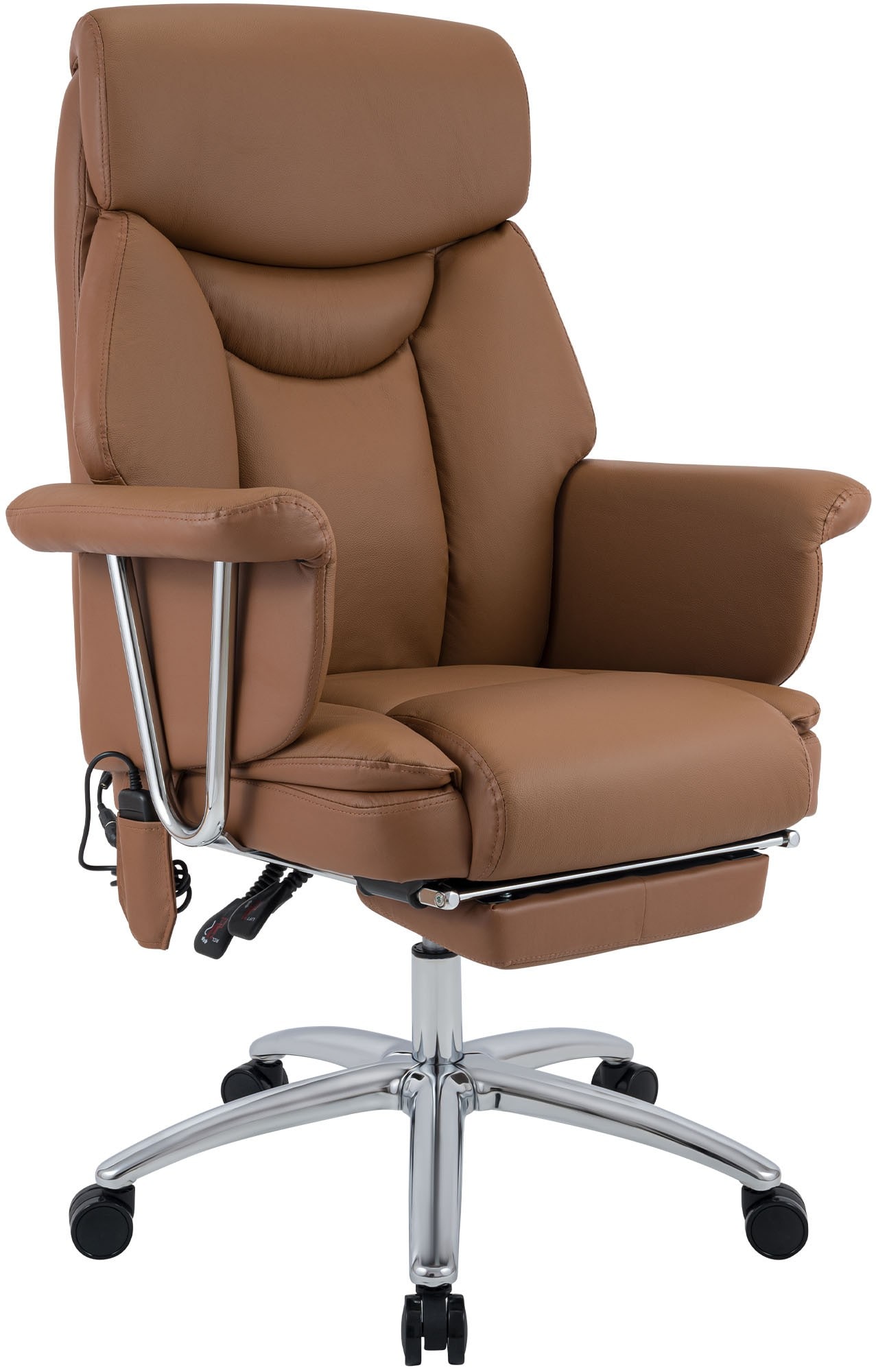 CLP B&uuml;rostuhl ergonomisch mit Massagefunktion Dahra, h&ouml;henverstellbarer Schreibtischstuhl mit Fu&szlig;ablage, Echtleder Akzente, belastbar bis 135 kg - Bild 1