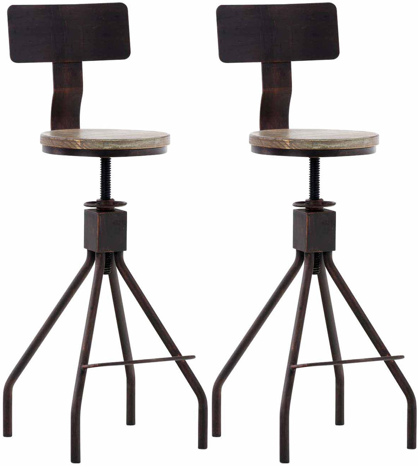 CLP 2er Set Barhocker Elko Im Industrial-Look I H&ouml;henverstellbarer Thekenhocker Mit Holzsitz Und R&uuml;ckenlehne I Metallhocker Mit Fu&szlig;st&uuml;tze - Bild 1