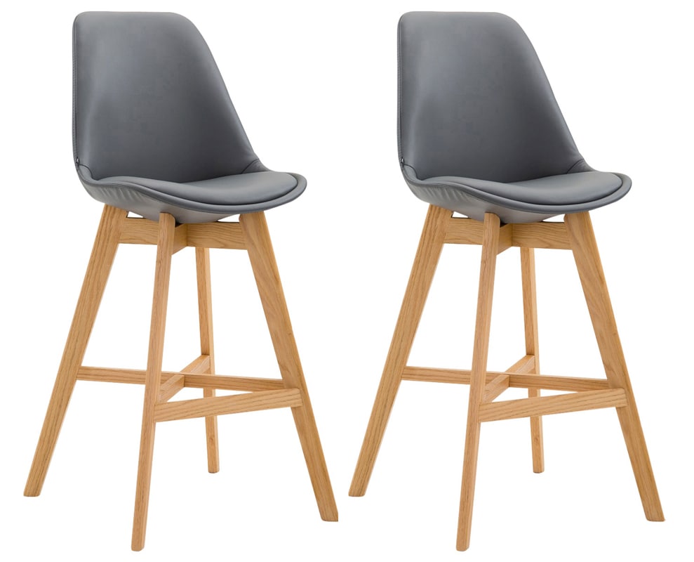 CLP 2er Set Barhocker Cannes Kunstleder natura - Farbe: grau, Gestellfarbe: natur