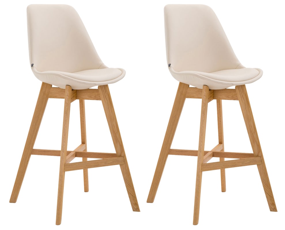 CLP 2er Set Barhocker Cannes Kunstleder natura - Farbe: creme, Gestellfarbe: natur