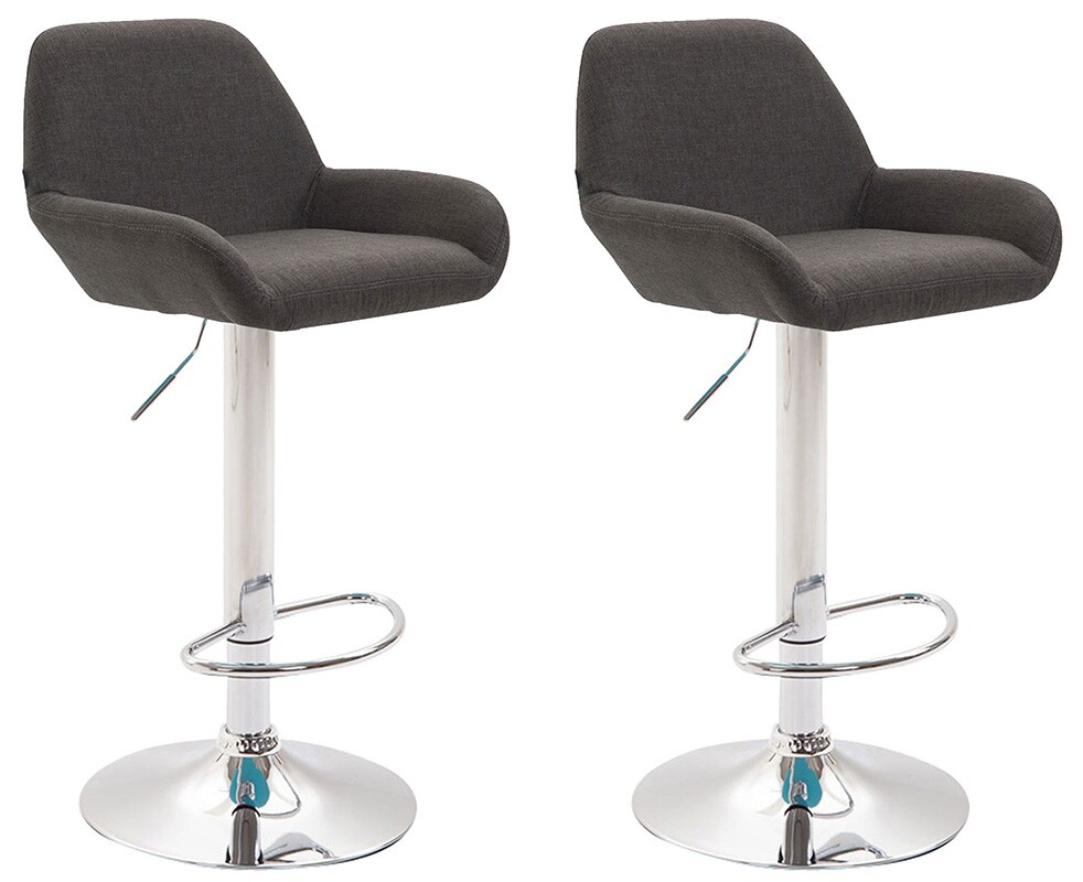 CLP 2er Set Barhocker höhenverstellbar Braga, mit Stoffbezug und Rückenlehne, Metallgestell mit Fußstütze, Thekenhocker