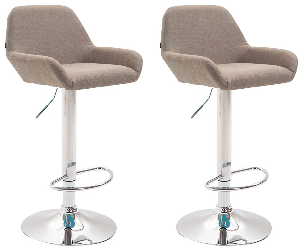 CLP 2er Set Barhocker höhenverstellbar Braga, mit Stoffbezug und Rückenlehne, Metallgestell mit Fußstütze, Thekenhocker
