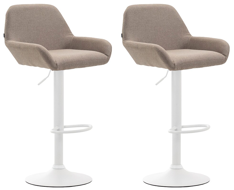 CLP 2er Set Barhocker höhenverstellbar Braga, mit Stoffbezug und Rückenlehne, Metallgestell mit Fußstütze, Thekenhocker