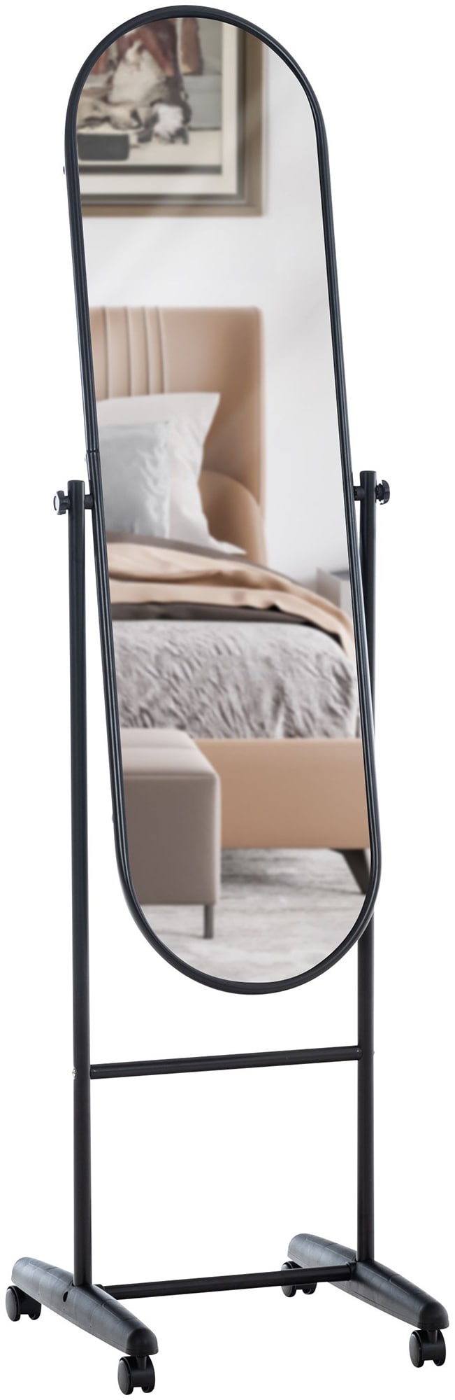 CLP Standspiegel Nane Oval I Stehspiegel 155x40 cm I F&uuml;r Wohnzimmer Oder Schlafzimmer I Neigbar, 360&deg; Drehbar I Ganzk&ouml;rperspiegel Mit Rollen - Bild 1