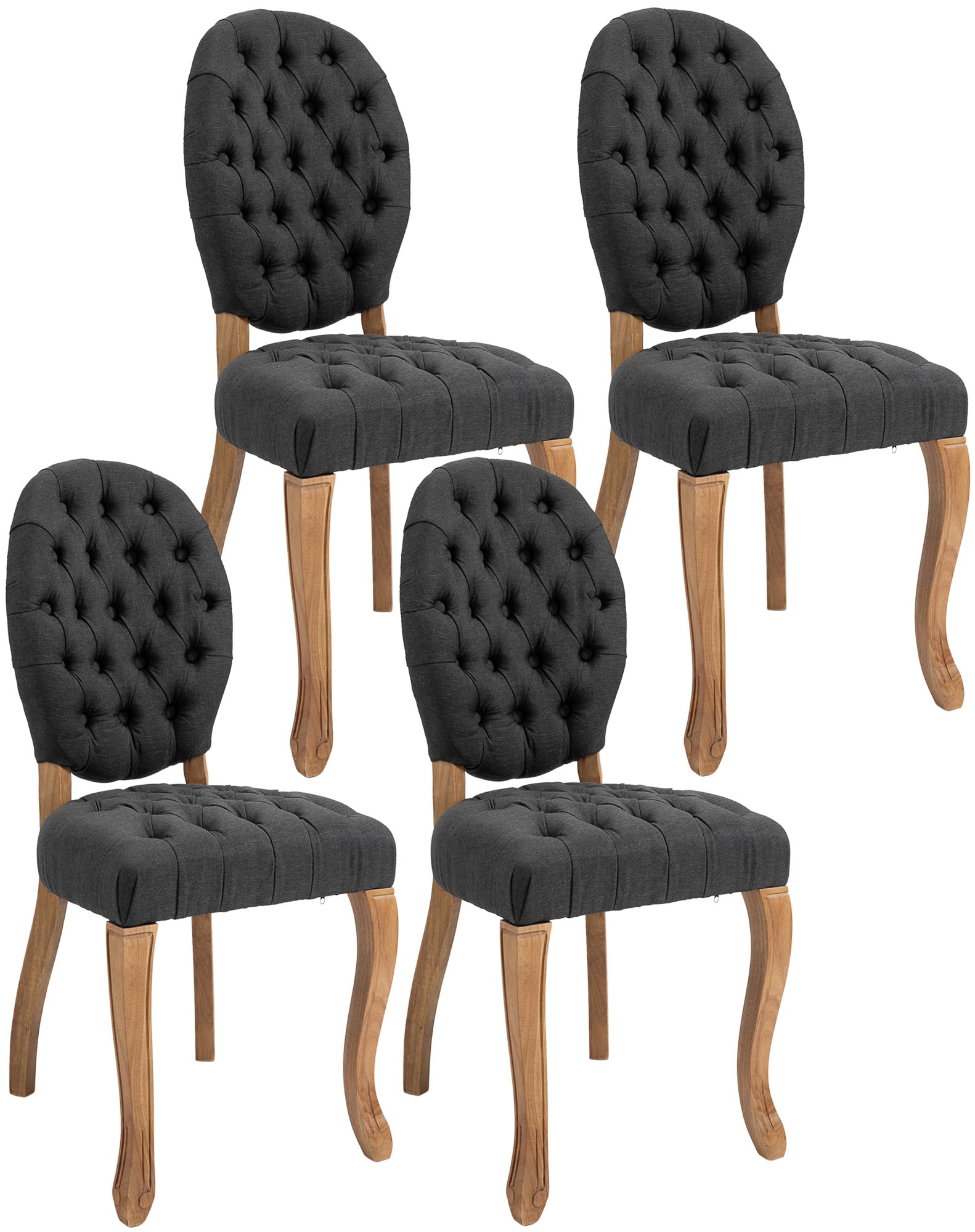 CLP 4er Set Esszimmerst&uuml;hle Temara Stoff I Polsterstuhl Gesteppt Chesterfield Design I Lehnstuhl Mit Kautschukholz Gestell I Max. Belastbarkeit - Bild 1