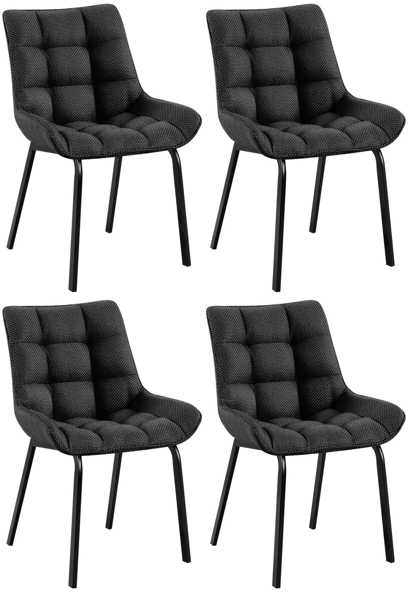 CLP 4er Set Esszimmerstuhl Saranda I Polsterstuhl mit Stoffbezug I K&uuml;chenstuhl mit schwarzem Metallgestell und R&uuml;ckenlehne - Bild 1
