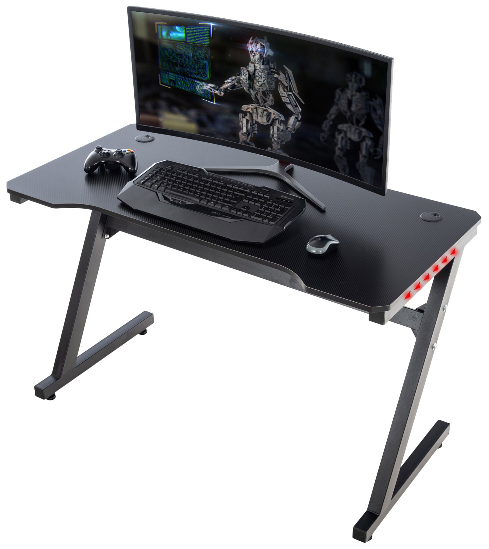 CLP Gaming-Tisch Lewiston I Schreibtisch Mit LED-Beleuchtung I Carbon-Optik - Bild 1