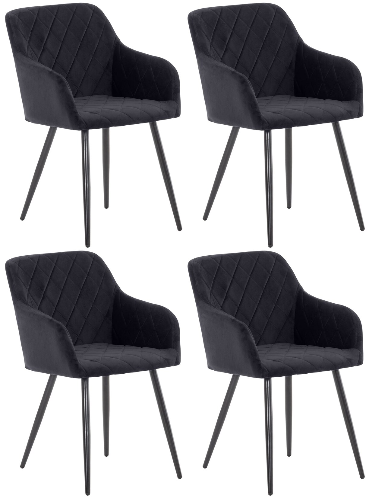 CLP 4er Set Esszimmerstuhl Shila I Samt I Stoff I Gesteppt I Mit Bodenschonern | 04251756455927