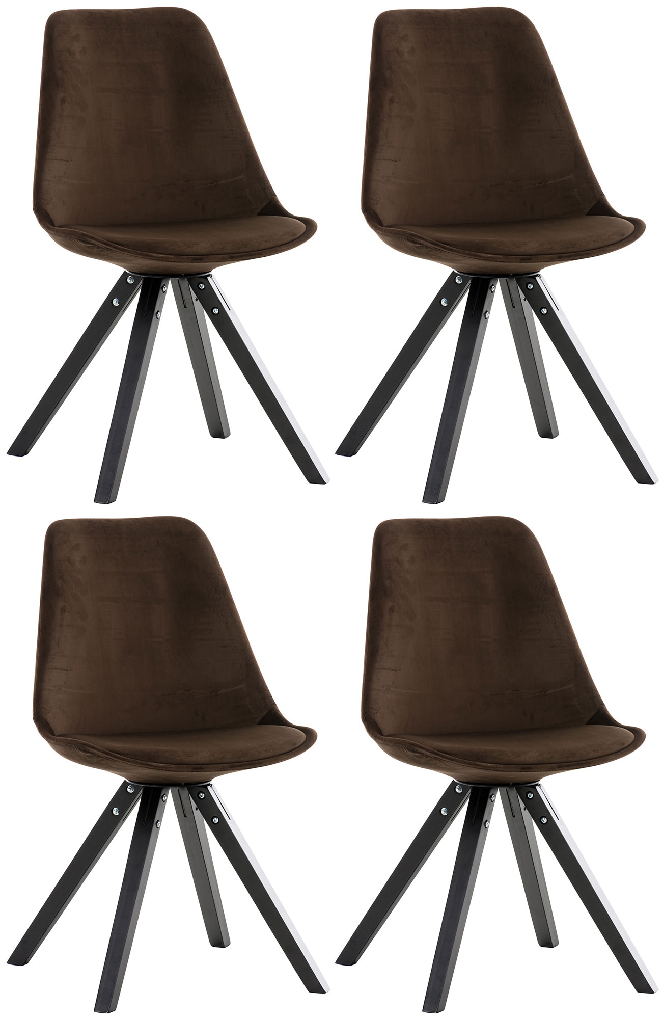 CLP 4er Set St&uuml;hle Pegleg Samt Square I Gepolsterter Schalensitz Mit Samtbezug I Eckige Holzbeine - Bild 1