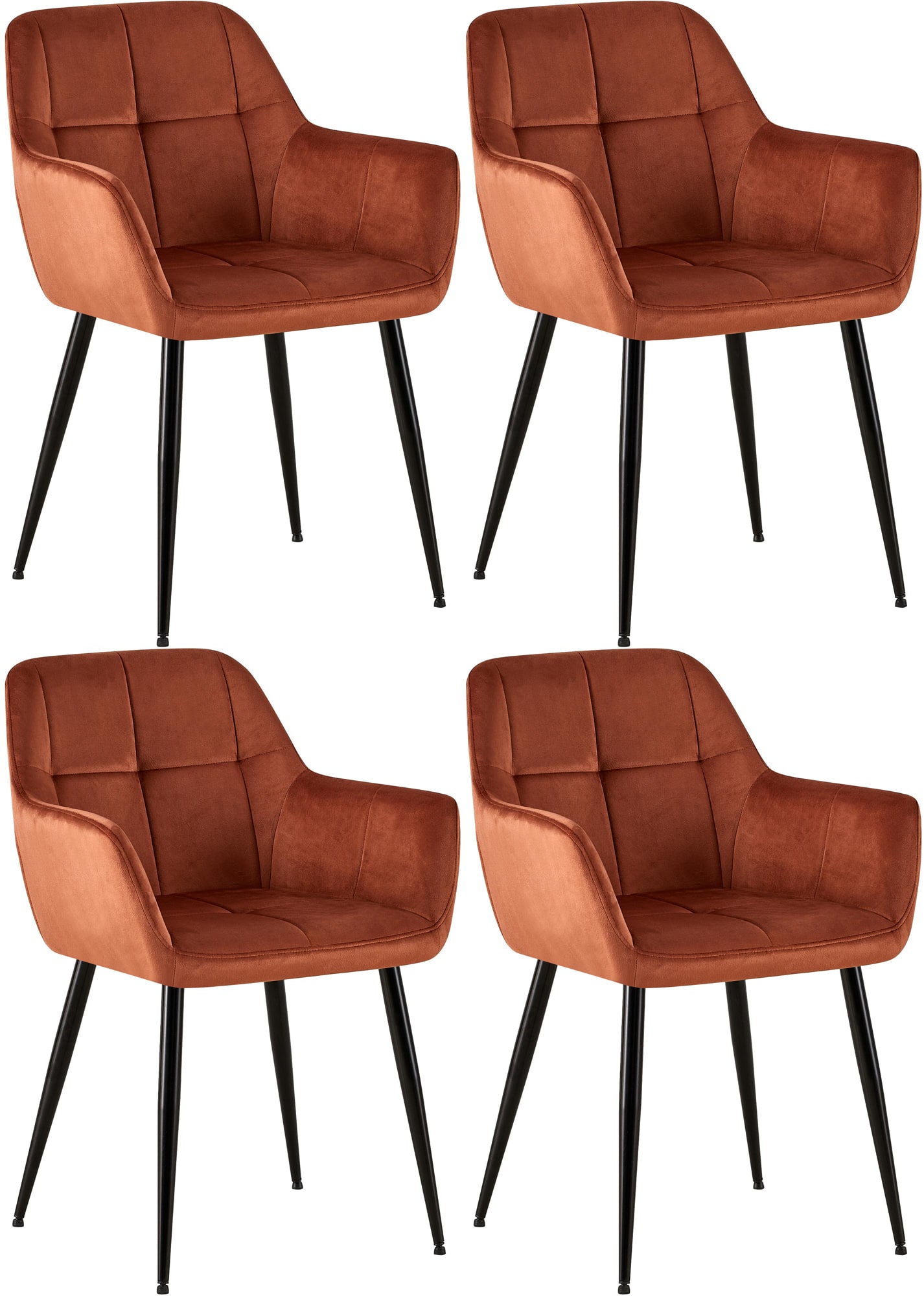 CLP 4er Set Esszimmerst&uuml;hle Emia Mit Samtbezug I Polsterstuhl Mit Metallgestell I K&uuml;chenstuhl Mit Bodenschonern - Bild 1