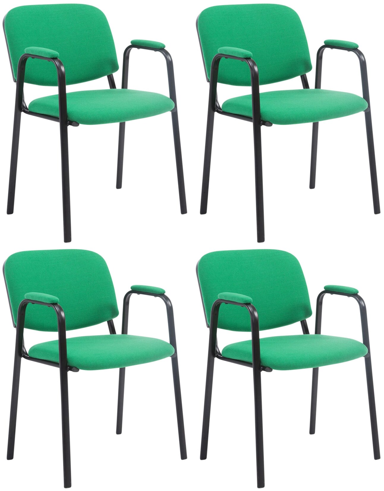 CLP Stapelstuhl 4er Set mit Armlehnen gepolstert Ken Pro, Konferenzstühle Stoffbezug stapelbar, Metallgestelle schwarz stabil bis 150 kg