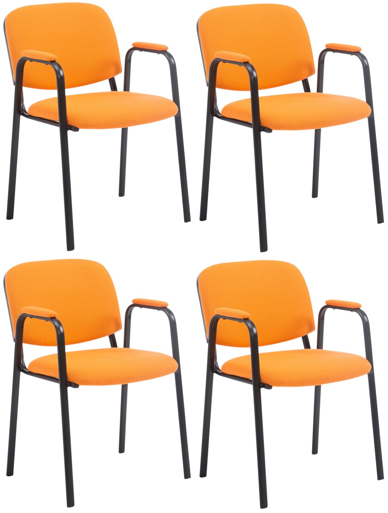 CLP Stapelstuhl 4er Set mit Armlehnen gepolstert Ken Pro, Konferenzstühle Stoffbezug stapelbar, Metallgestelle schwarz stabil bis 150 kg