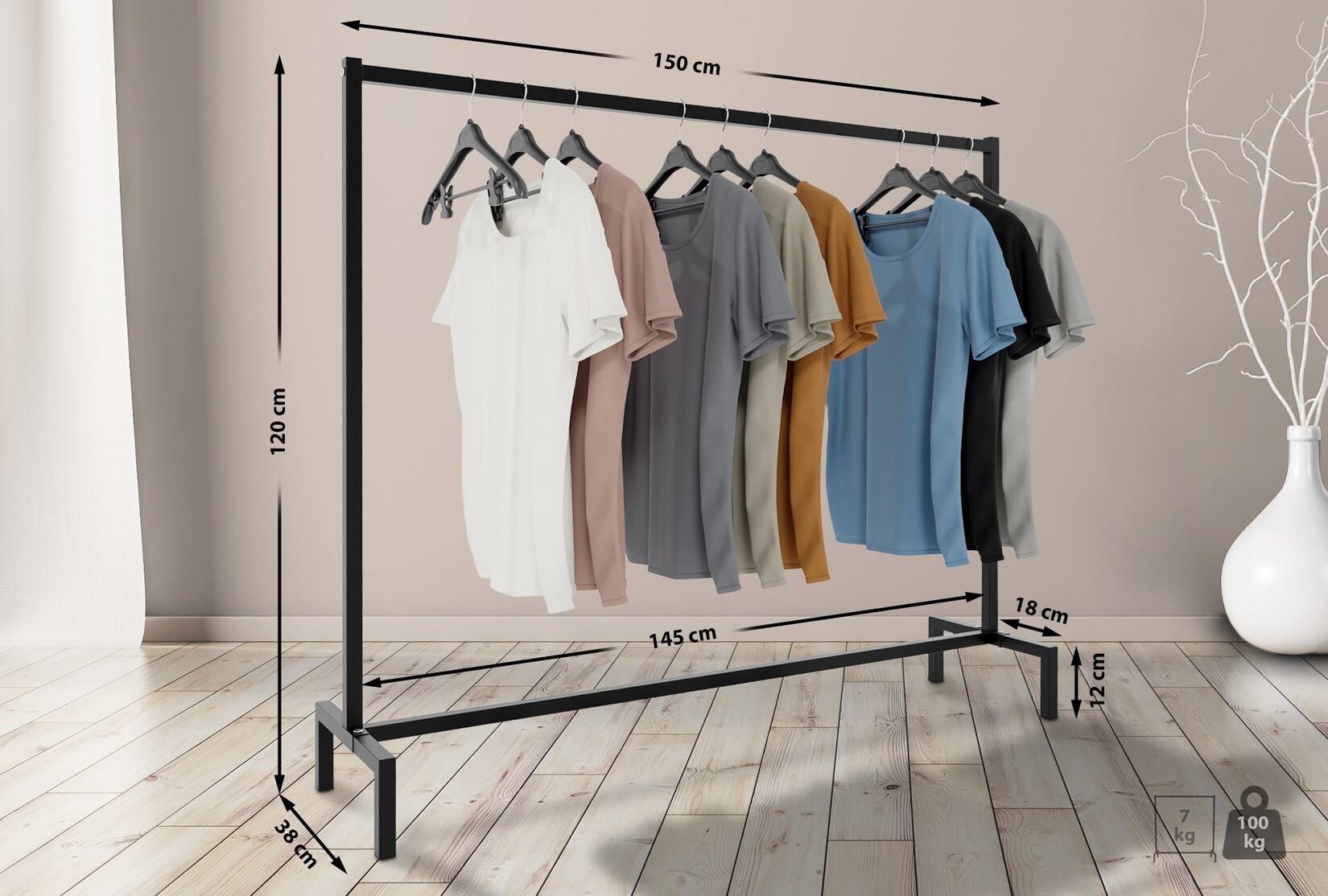 CLP Kleiderständer Melva I Garderobenstange Aus Metall I Freistehende Kleiderstange Schwarz | 04251756463069