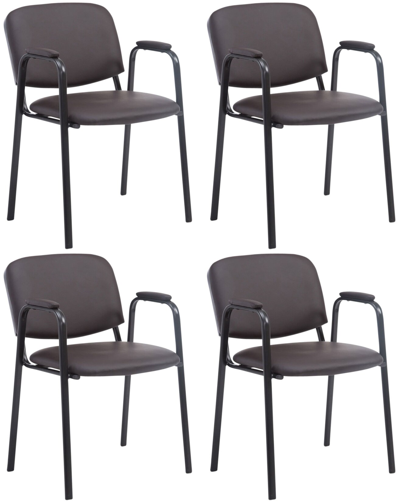 CLP Stapelstuhl 4er Set mit Armlehnen gepolstert Ken Pro, Konferenzstühle Kunstleder stapelbar, Metallgestelle schwarz stabil bis 150 kg