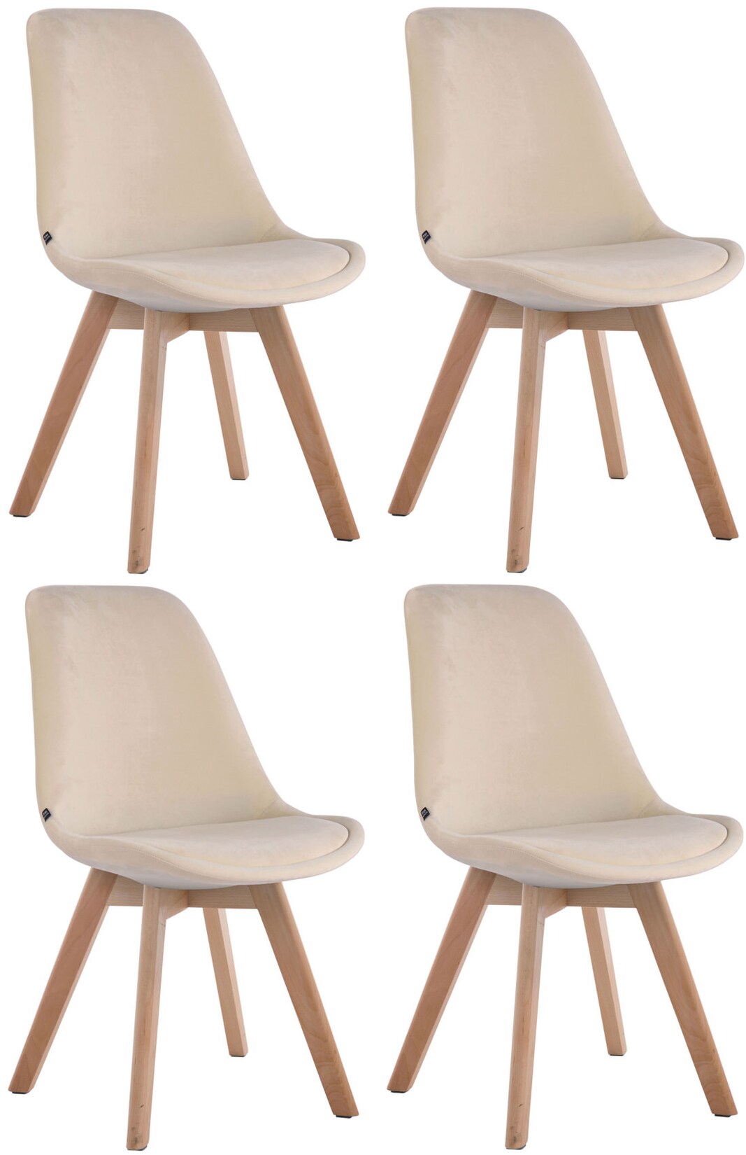 CLP 4er Set Retrostühle Borneo Samt Mit Hochwertiger Polsterung I Lehnstühle mit robustem Holzgestell