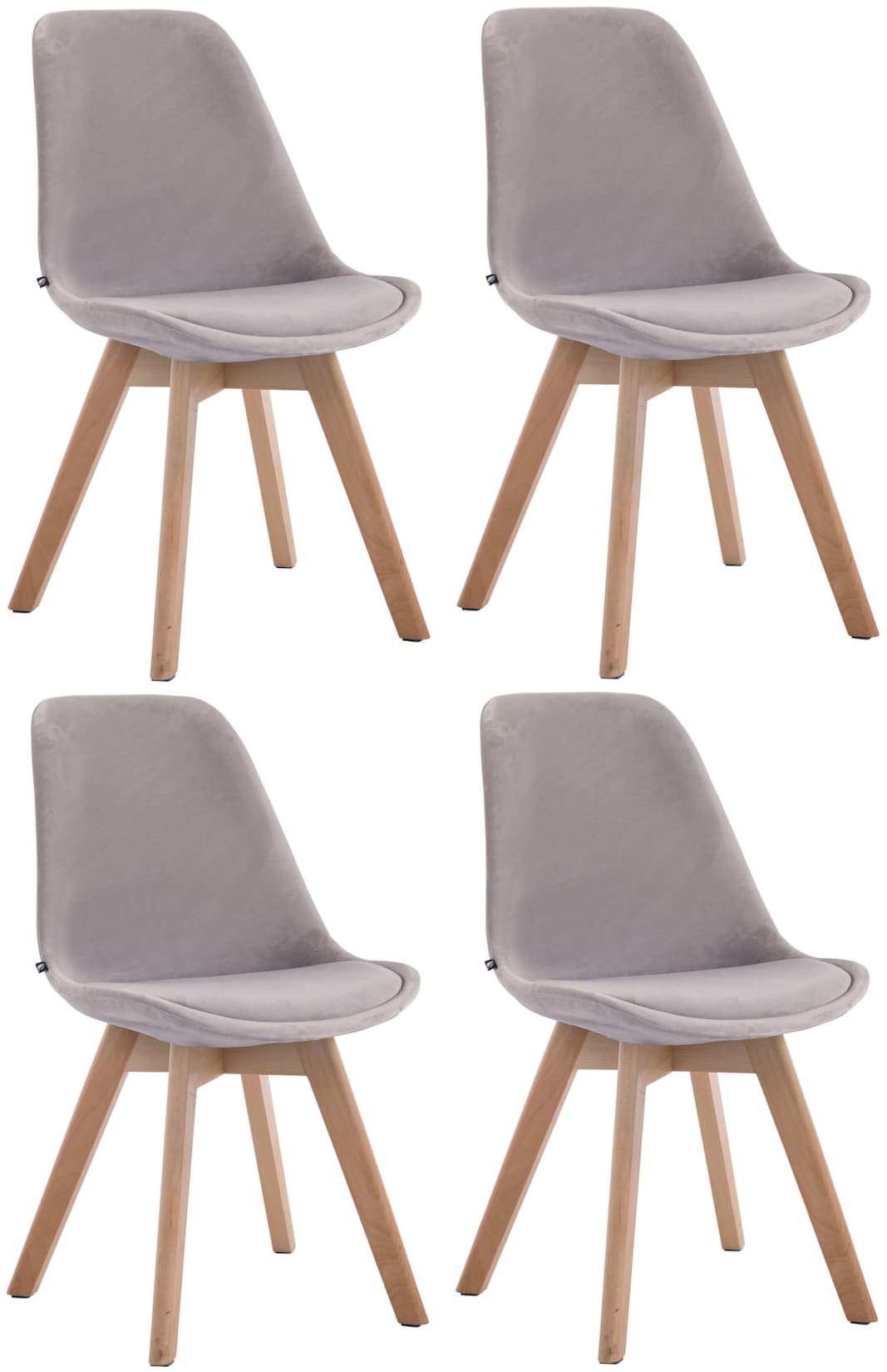 CLP 4er Set Retrostühle Borneo Samt Mit Hochwertiger Polsterung I Lehnstühle mit robustem Holzgestell