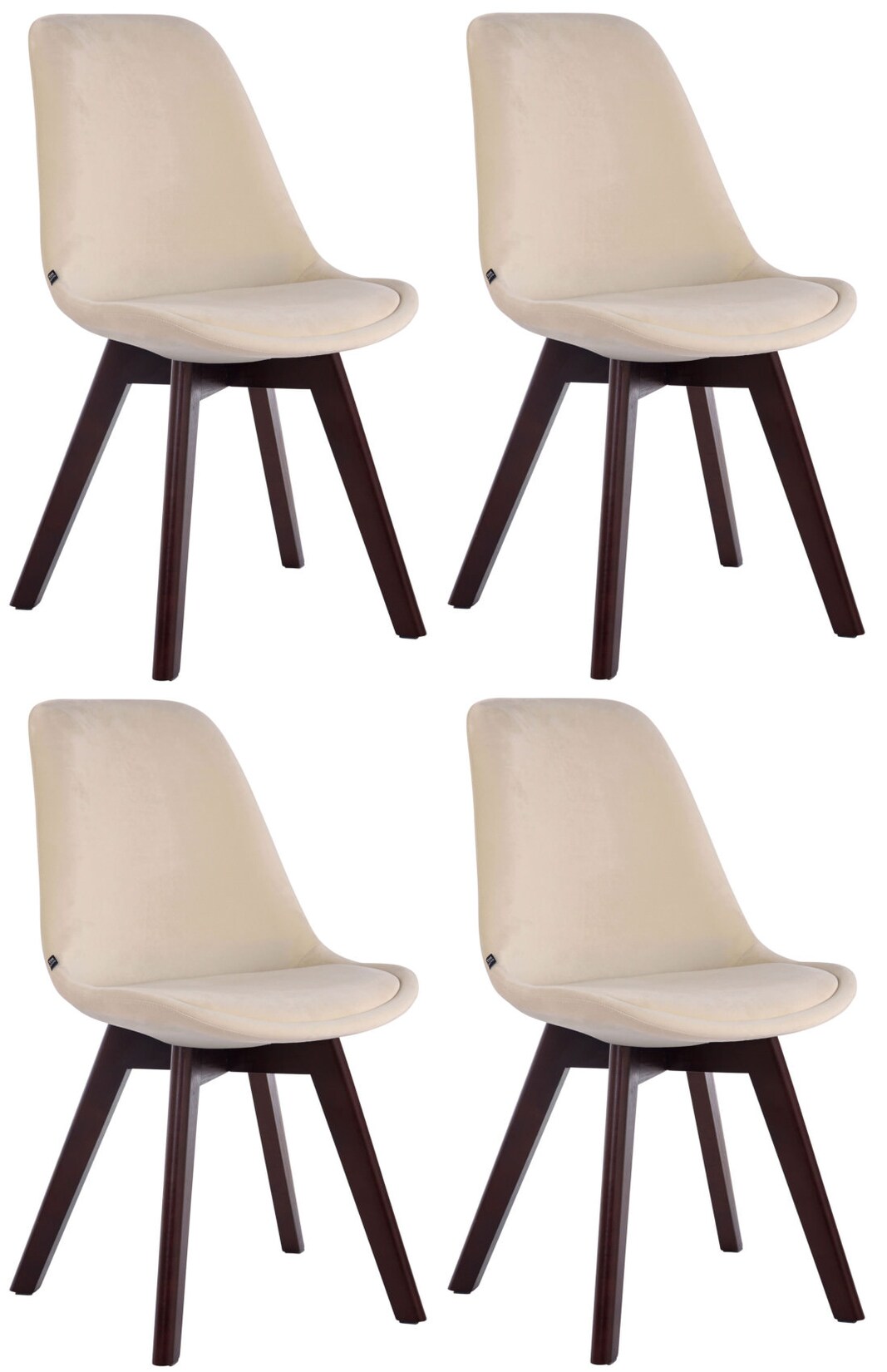 CLP 4er Set Retrostühle Borneo Samt Mit Hochwertiger Polsterung I Lehnstühle mit robustem Holzgestell