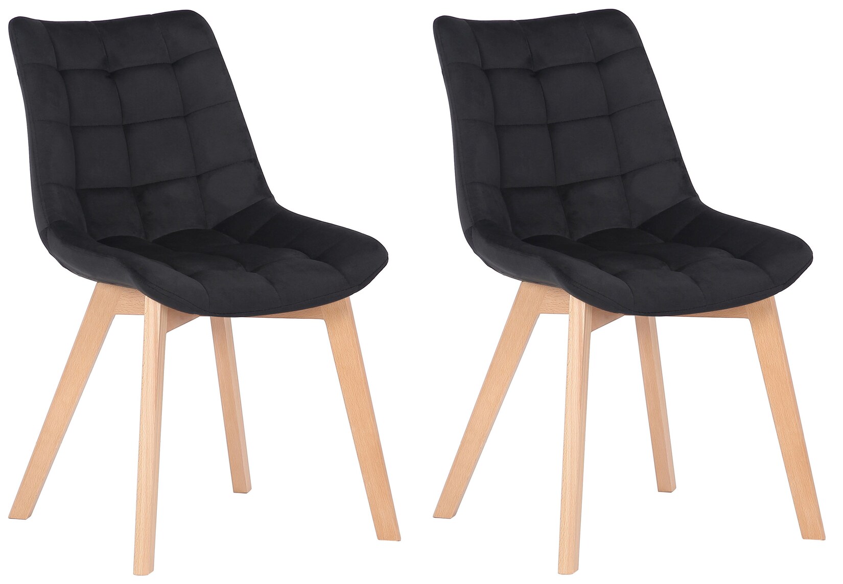 CLP 2er-Set Esszimmerstühle Passaic Samt, ergonomisch gepolstert & gesteppt, mit Bodenschonern, bis 150 kg belastbar