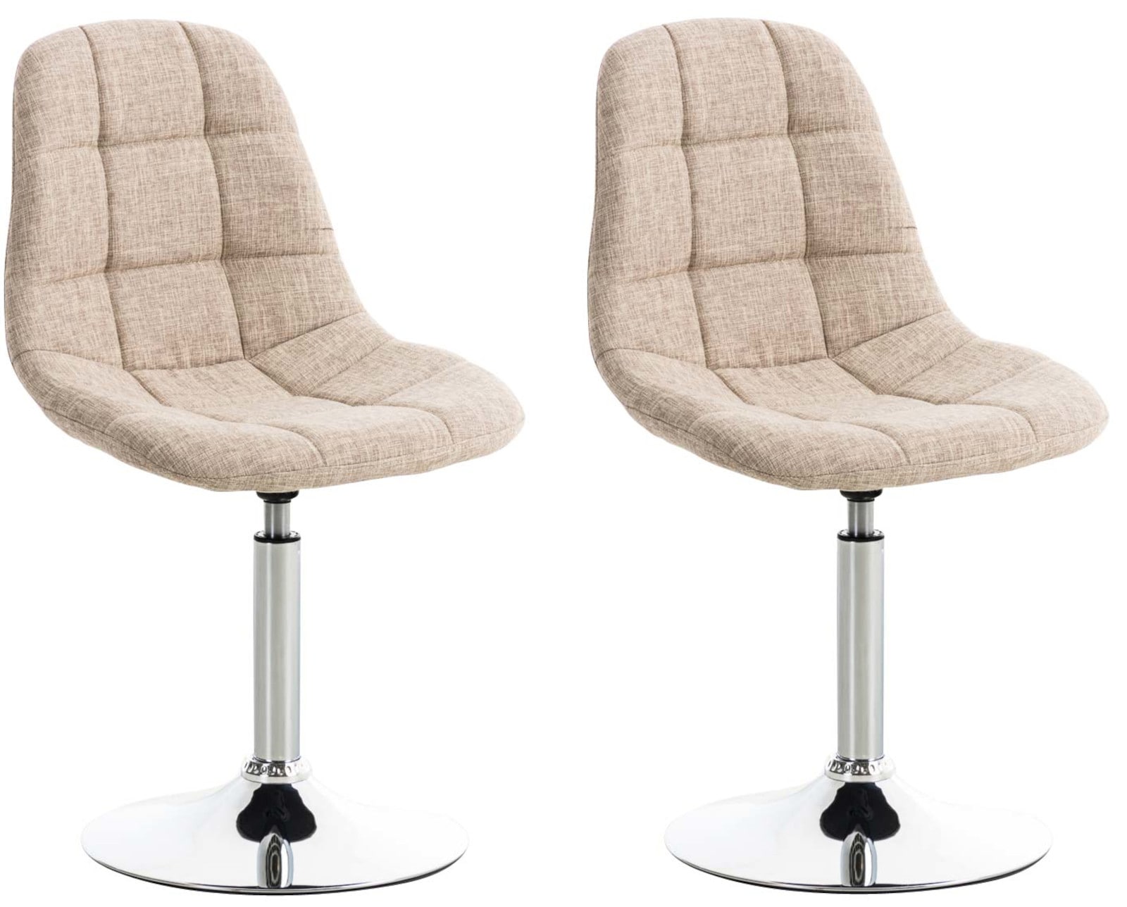 CLP 2er Set St&uuml;hle Emil Stoff I Mit Gestepptem Sitz I Drehst&uuml;hle Mit Trompetenf&uuml;&szlig;e In Chromoptik - Bild 1