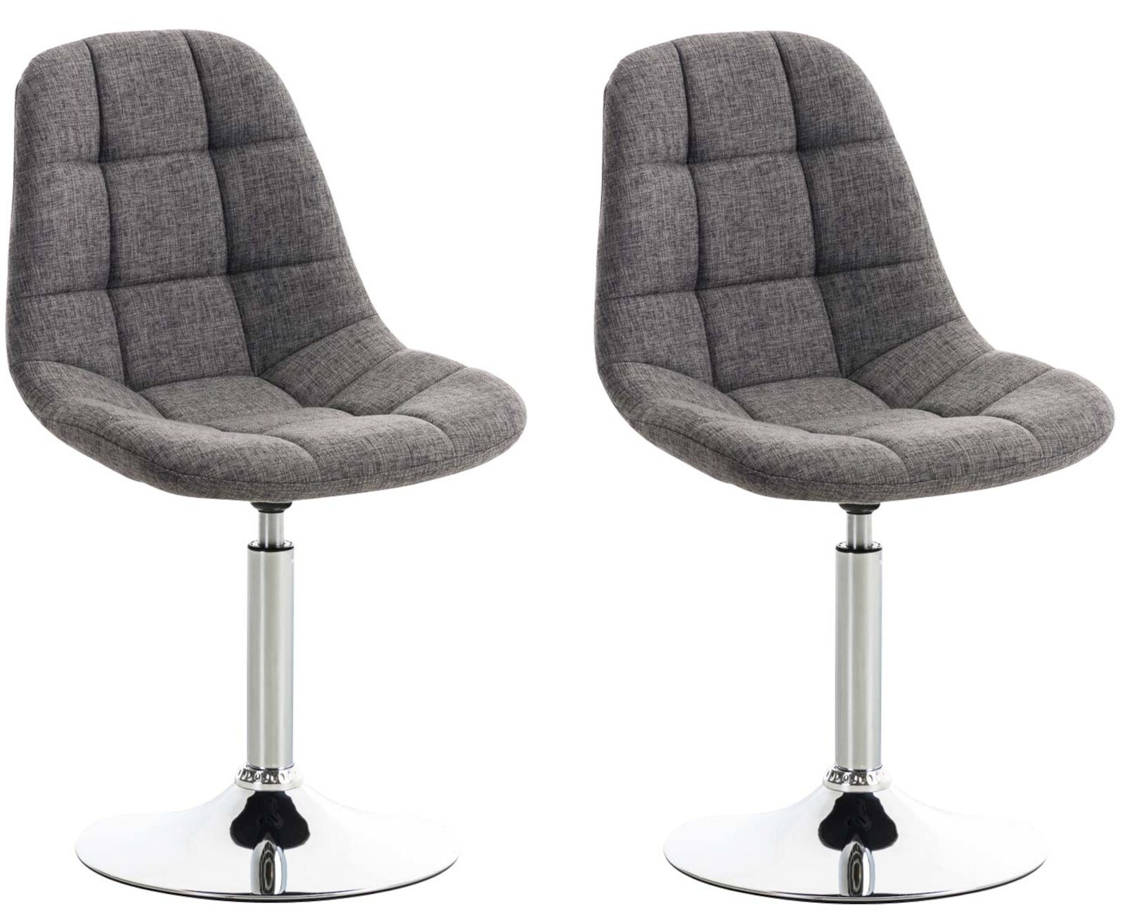 CLP 2er Set St&uuml;hle Emil Stoff I Mit Gestepptem Sitz I Drehst&uuml;hle Mit Trompetenf&uuml;&szlig;e In Chromoptik - Bild 1