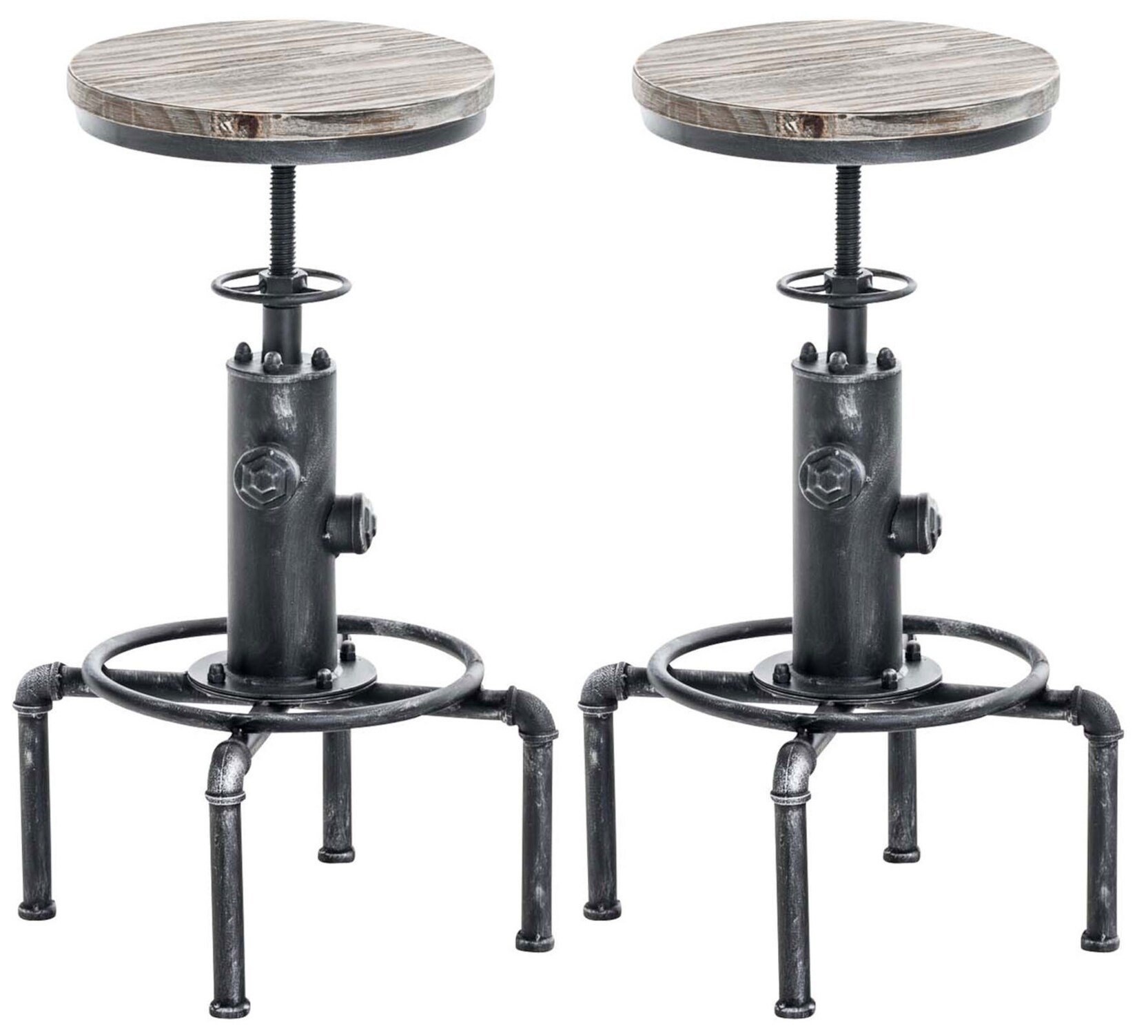 CLP 2er Set Metall-Barhocker Lumos mit höhenverstellbarem Holzsitz I Thekenhocker mit Fußstütze | 04251756467555